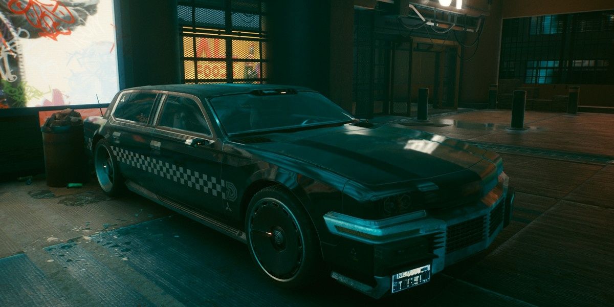 Screenshot of a Delamain's cab from Cyberpunk 2077.