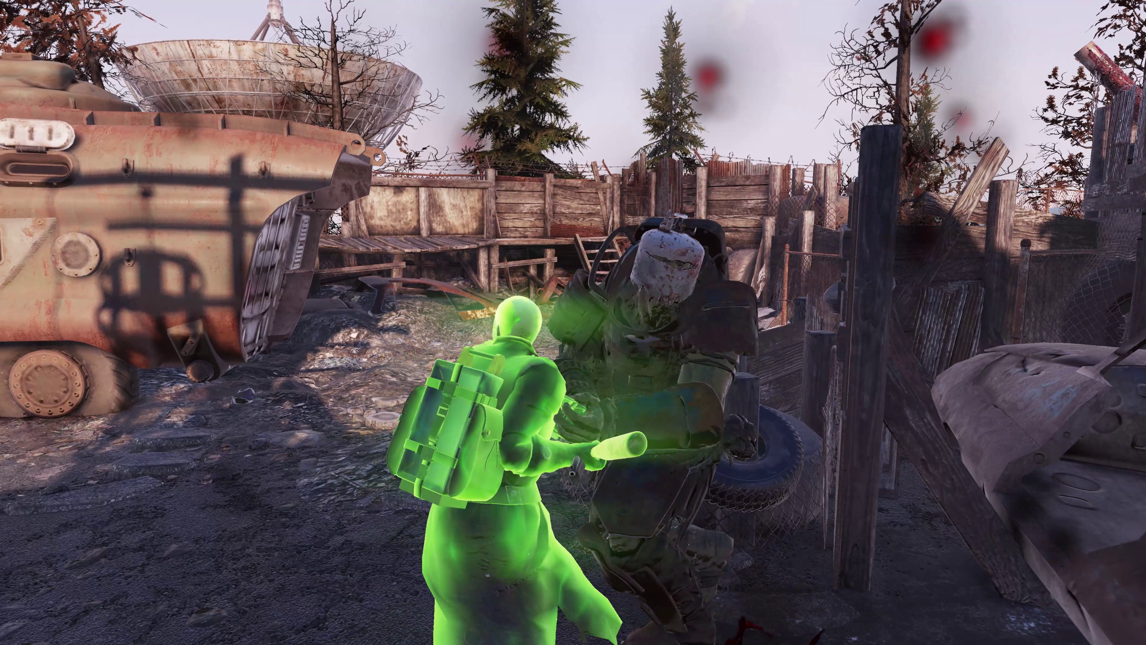 The player hits a super mutant with a baseball bat in Fallout 76. 