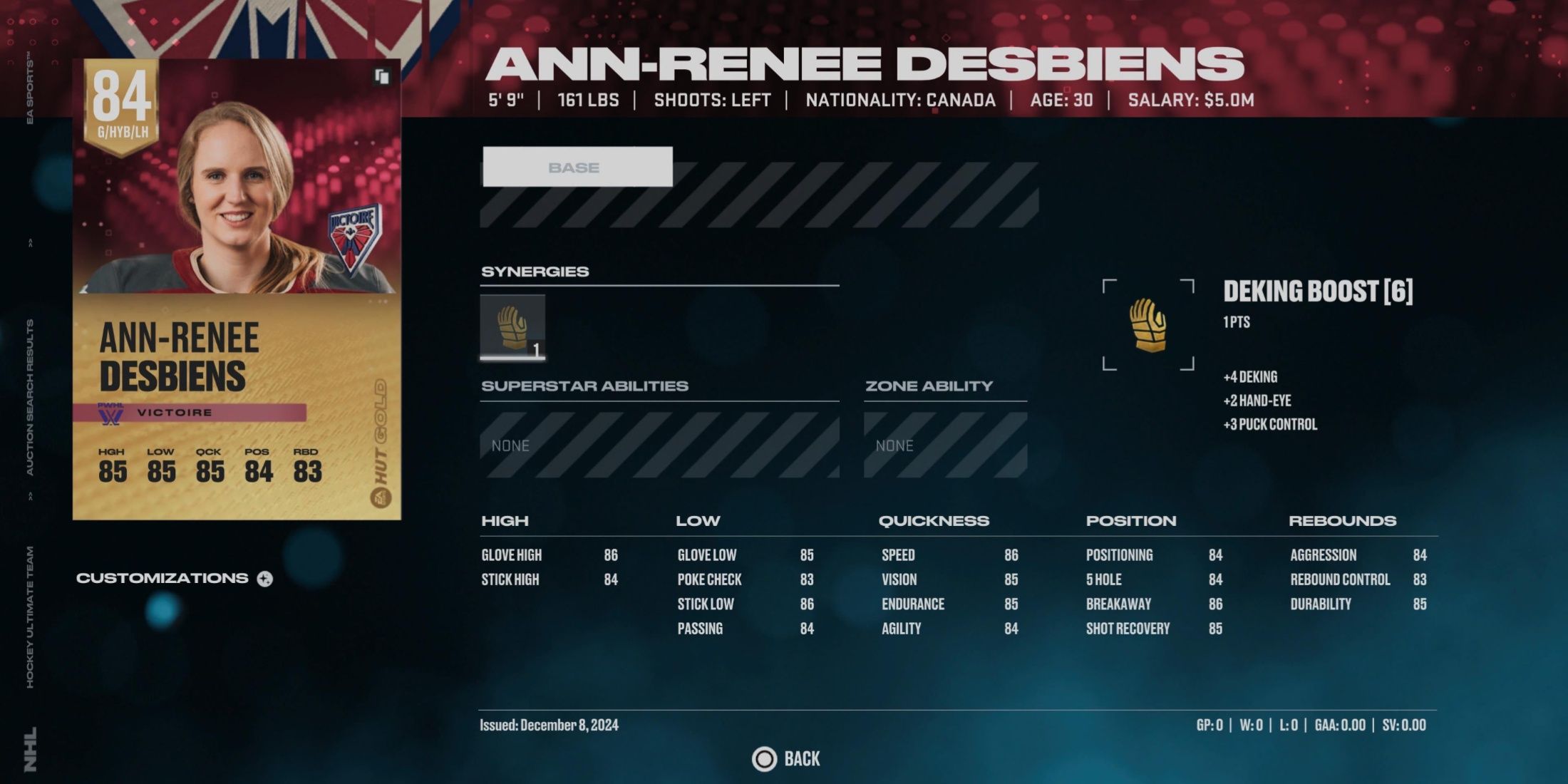  NHL 25 Ann-Renee Desbiens HUT Infographic