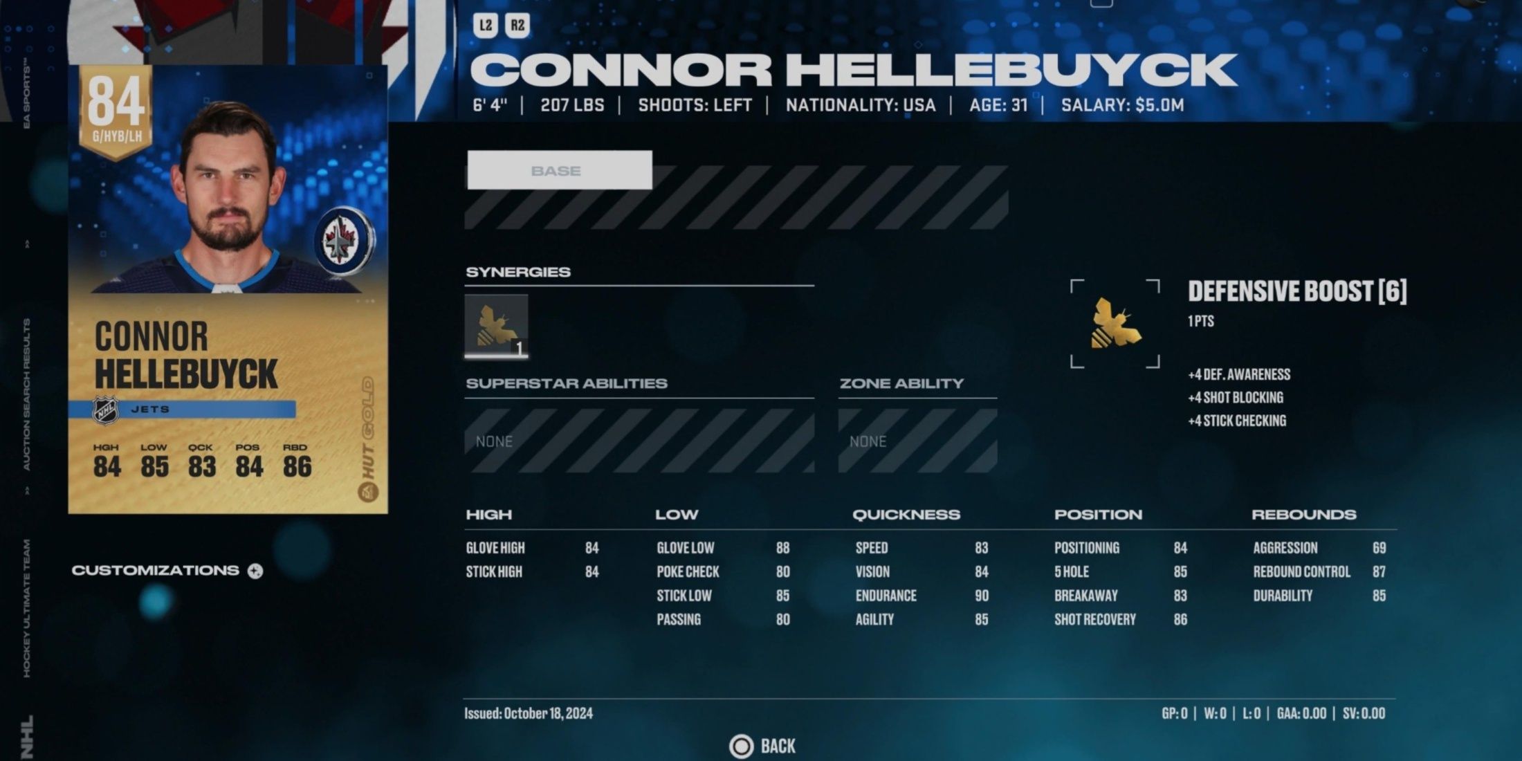 NHL 25 Connor Hellebuyck HUT Player Card