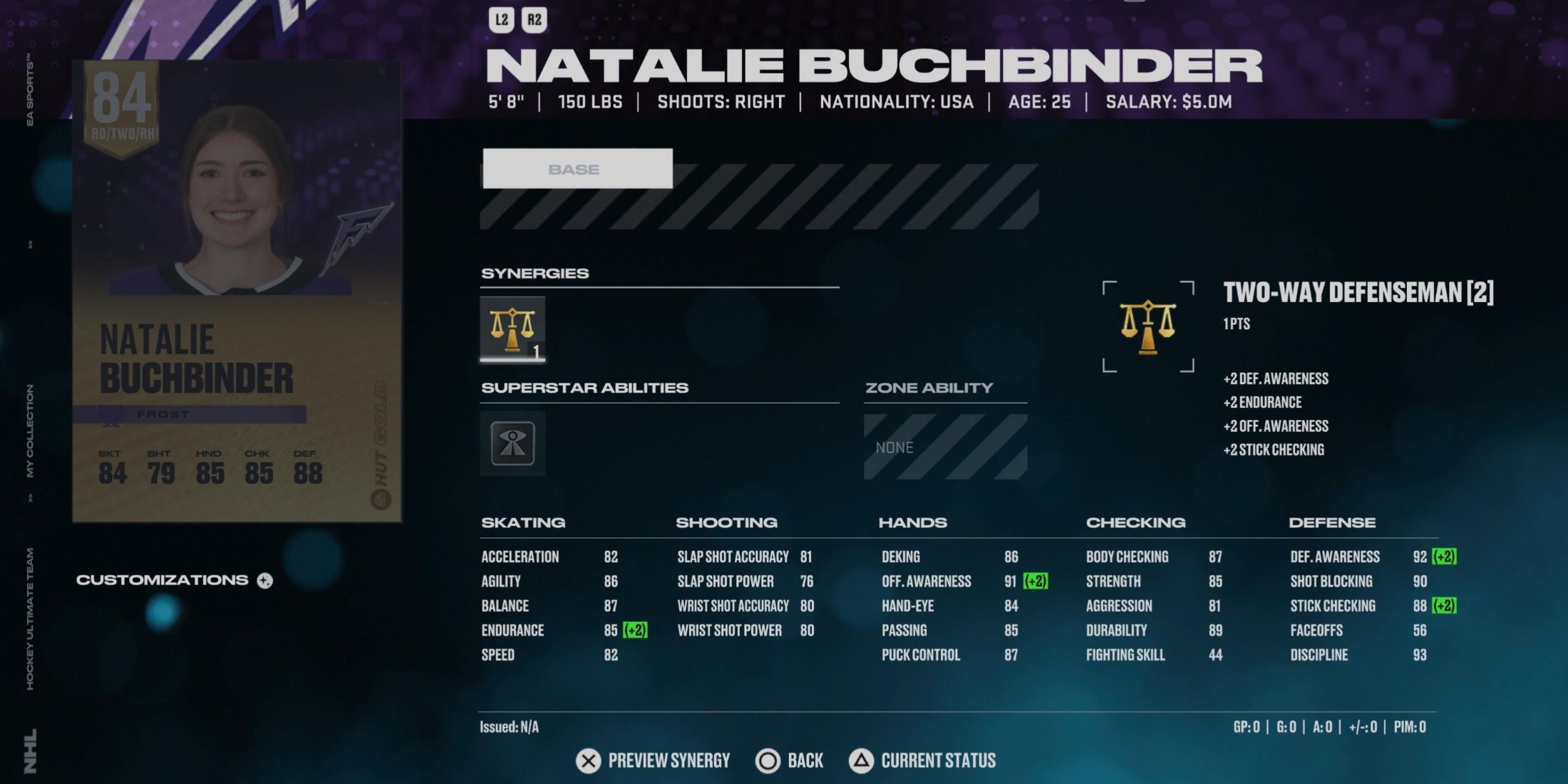 NHL 25 Natalie Buchbinder HUT Player Card