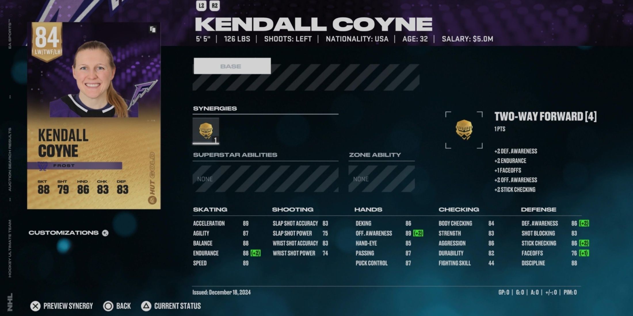 NHL 25 Kendall Coyne HUT Player Card