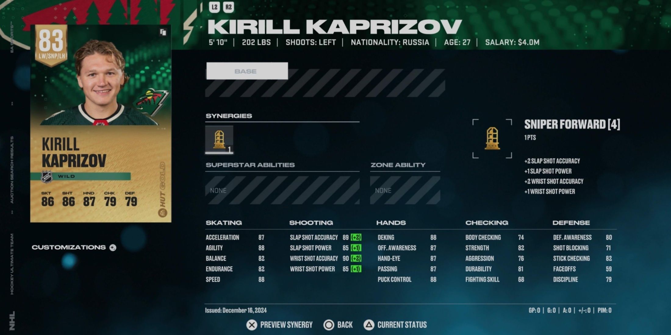 NHL 25 Kirill Kaprizov HUT Player Card