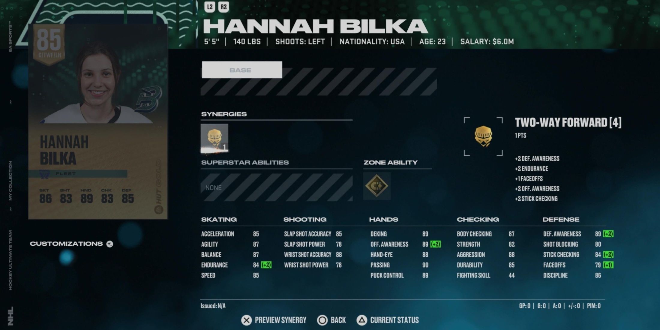 NHL 25 Hannah Bilka HUT Player Card