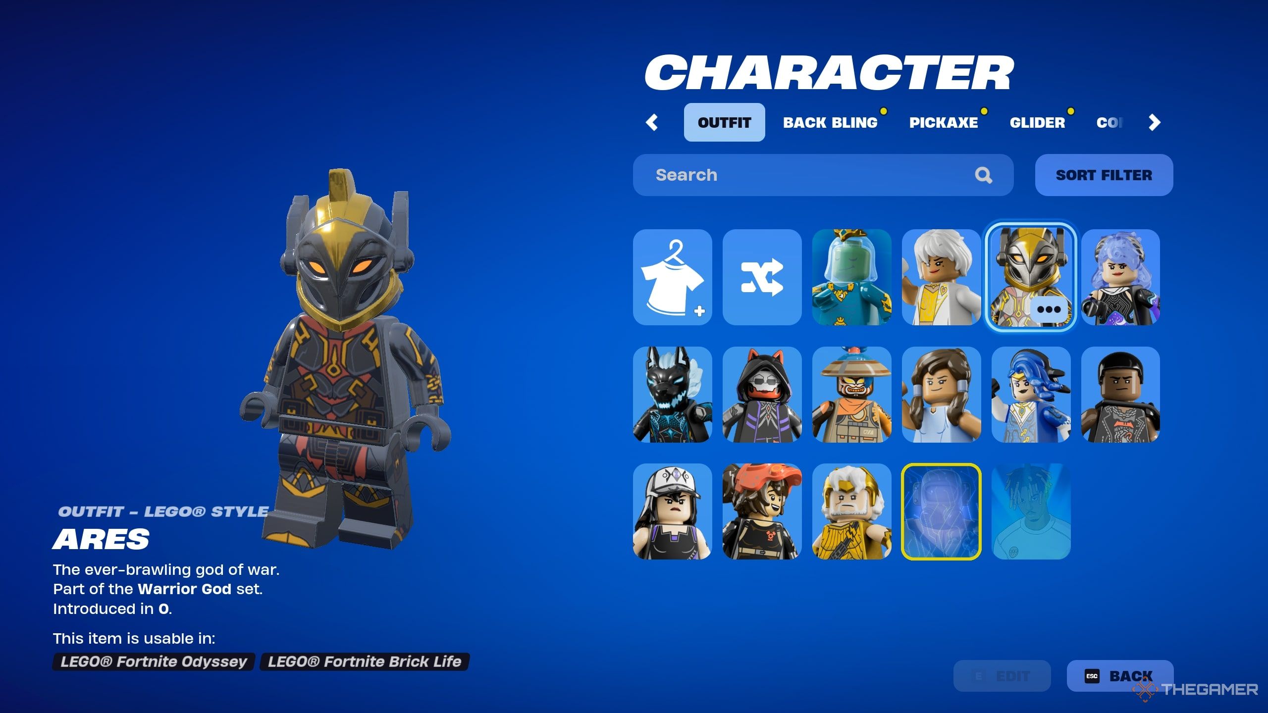 The outfit section shown through the locker app where all skins are shown in Fortnite. 