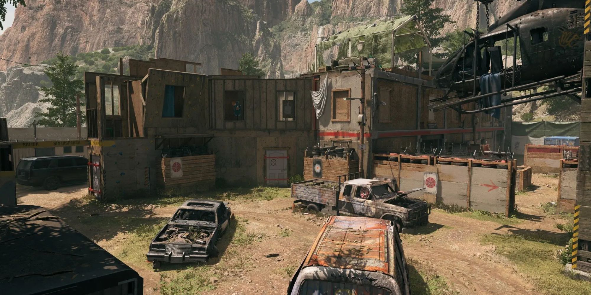 A view of the Shoothouse map in Call of Duty.