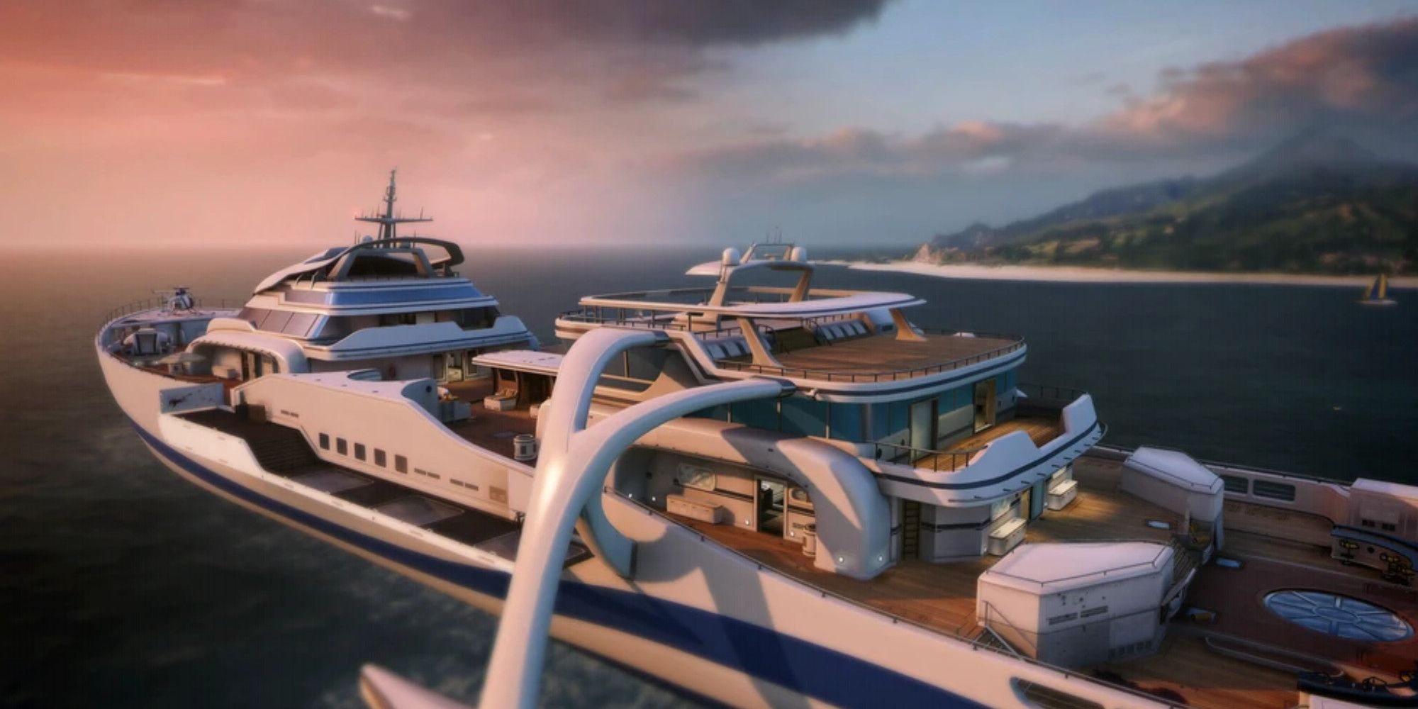 A view of the Hijacked map in Call of Duty featuring a yacht on the ocean.