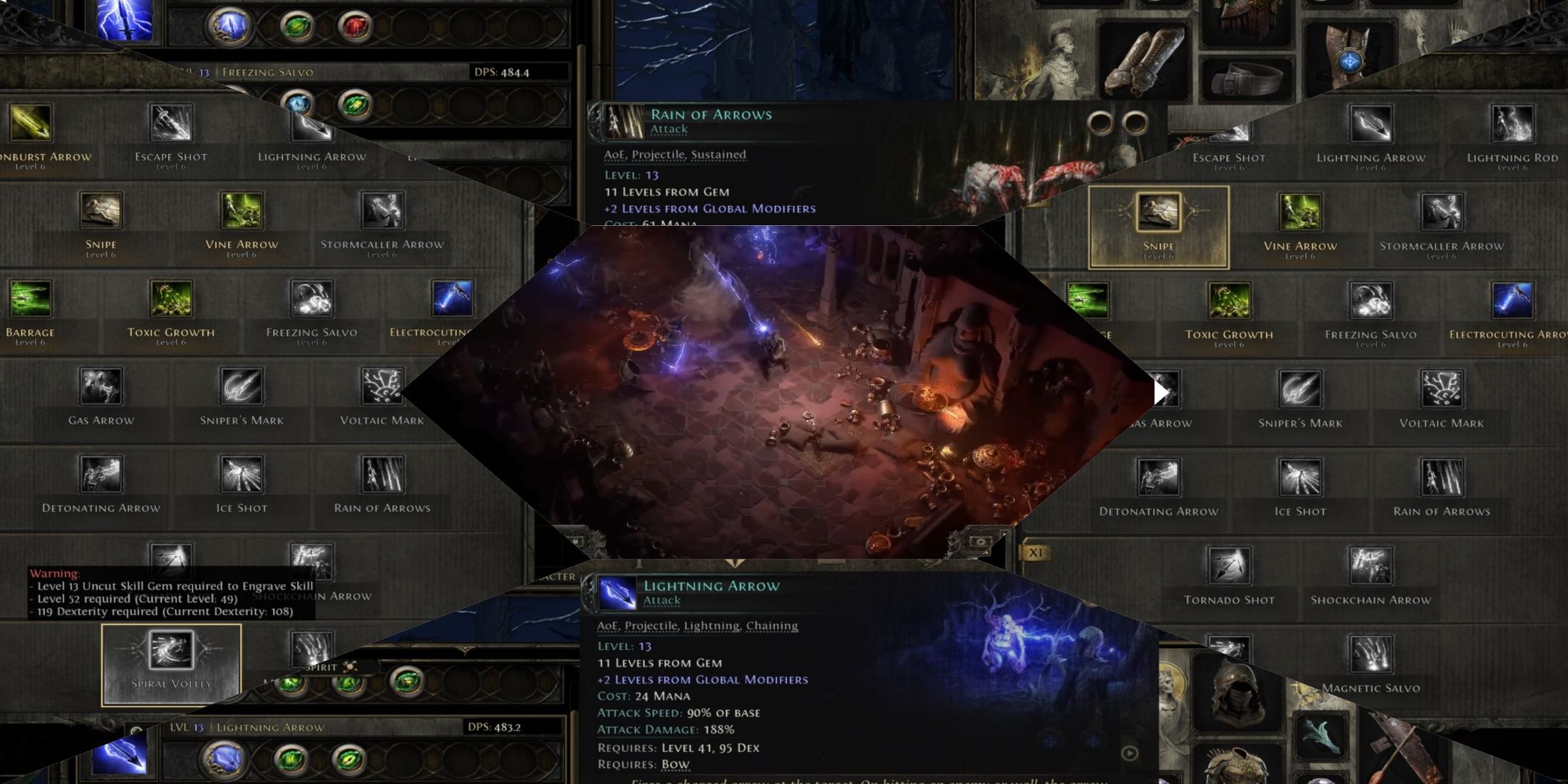 Path of Exile 2 mixed gameplay and skills screenshot collage