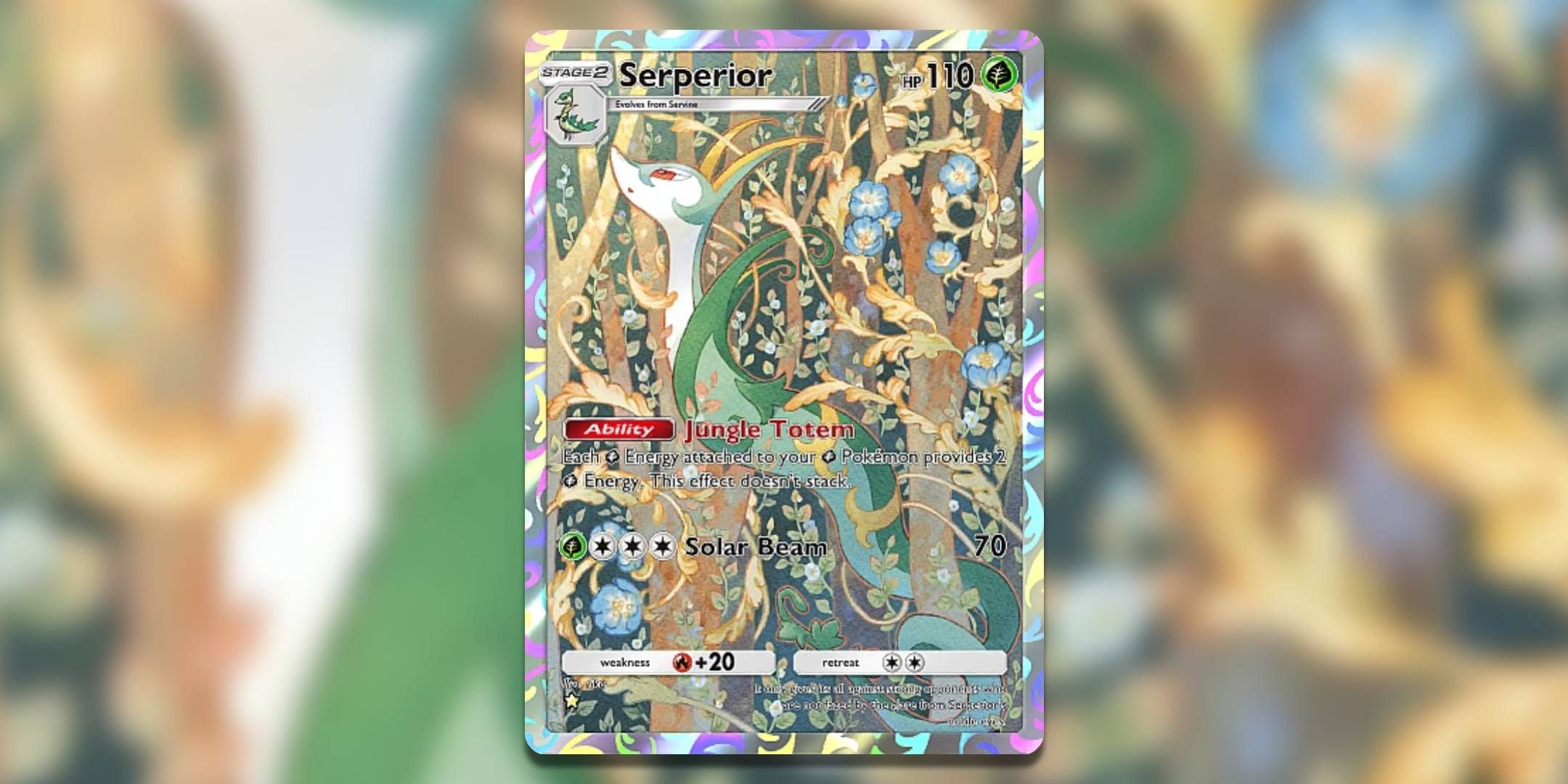 The Pokemon Pocket card Serperior full art.