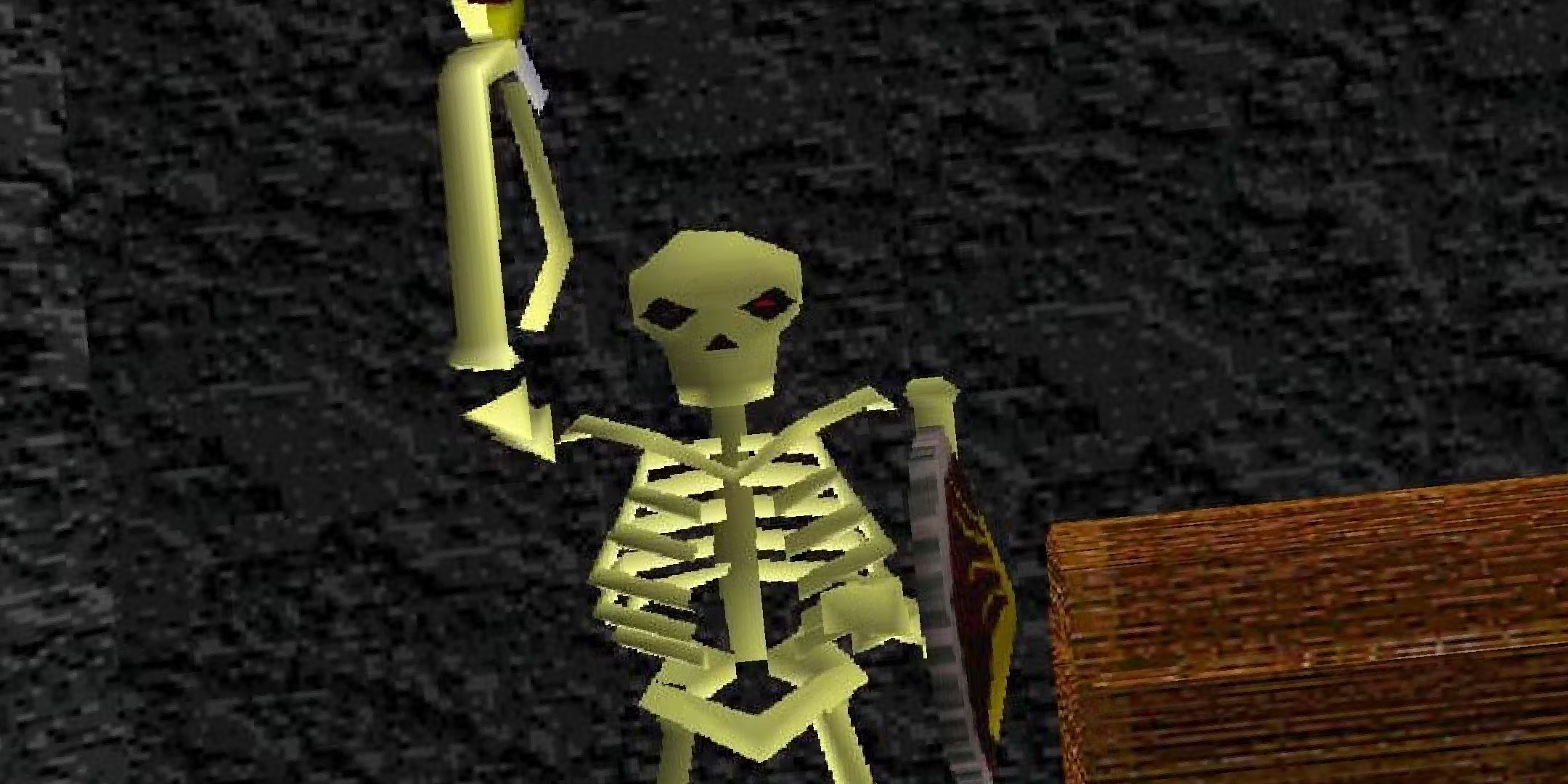 Skeleton in a cave charging towards the player in Kings Field.