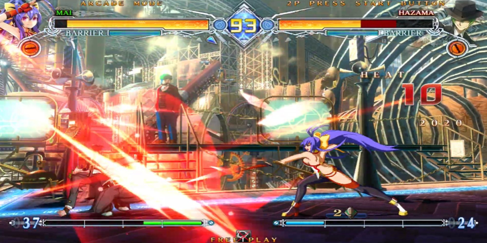 Two characters fighting in BlazBlue Centralfiction.