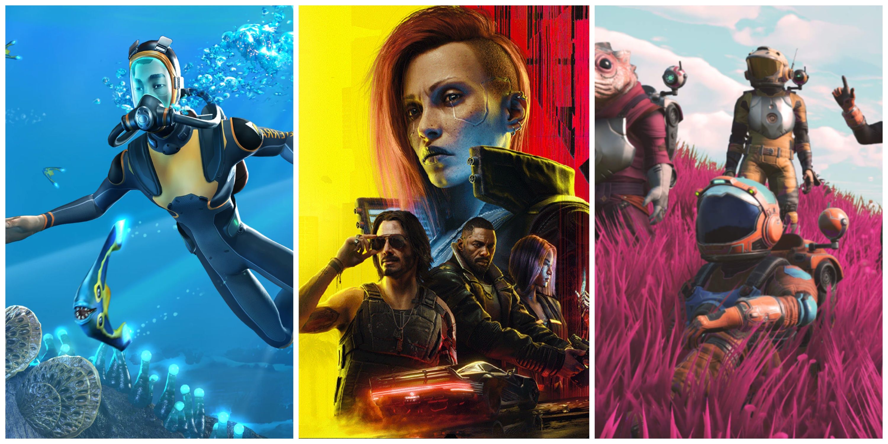 subnautica, cyberpunk 2077, no mans sky