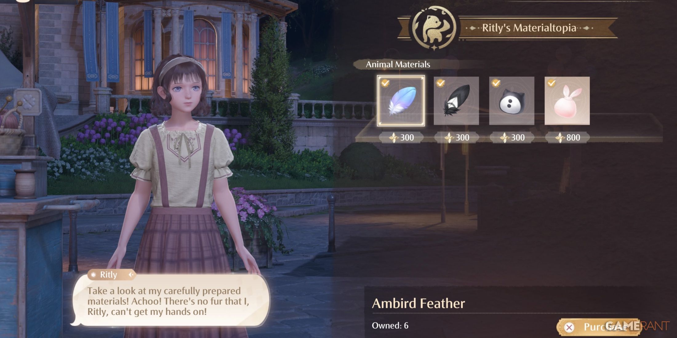 An animal material vendor in Florawish in the game Infinity Nikki