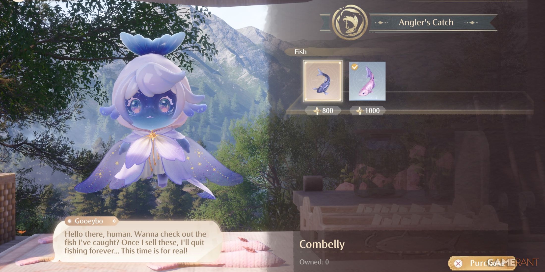 A Faewish Sprite selling fish in Infinity Nikki