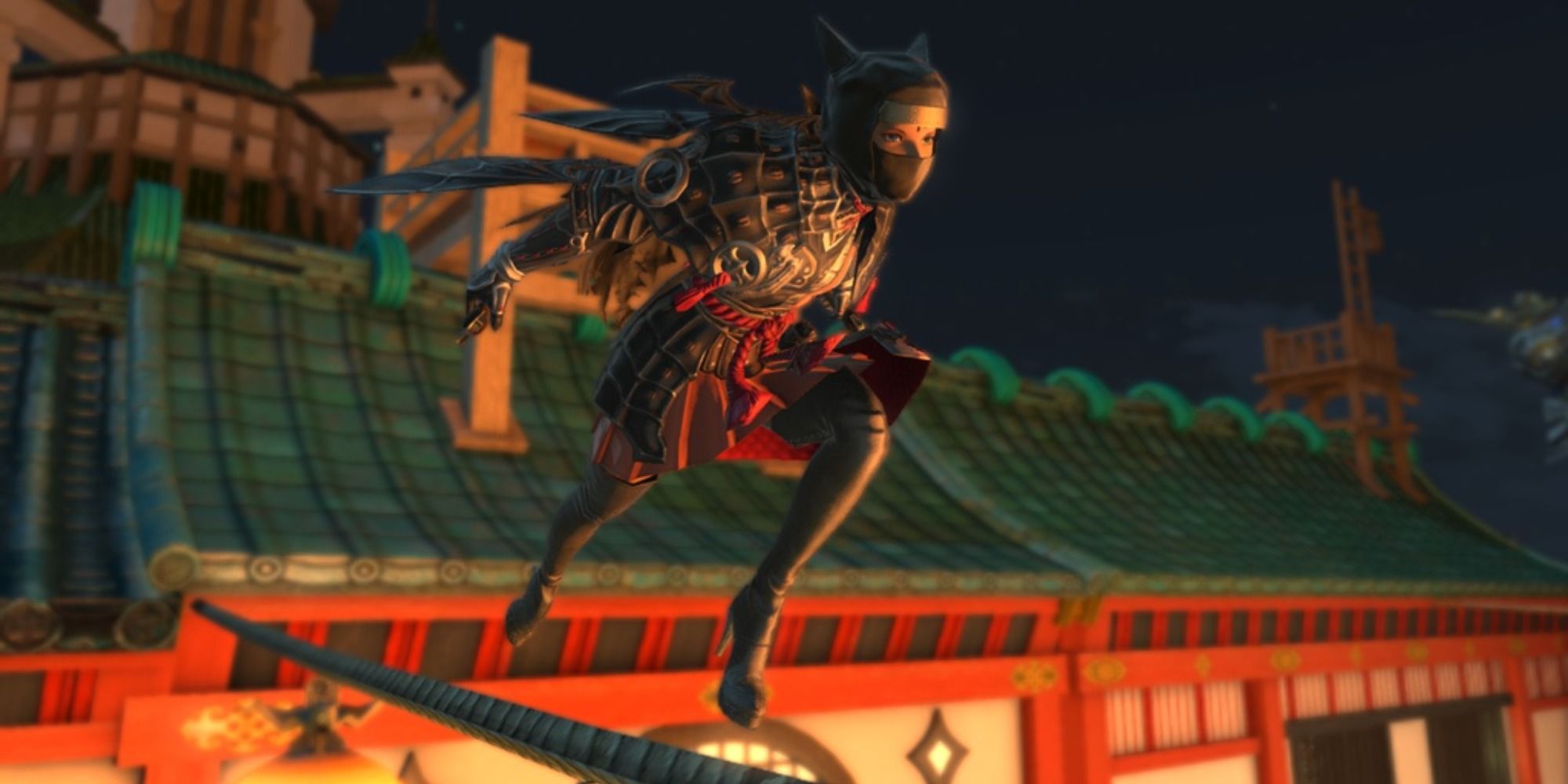 The Ninja Job running across the rooftops of Kugane in Final Fantasy 14. (Source: finalfantasyxiv.com)