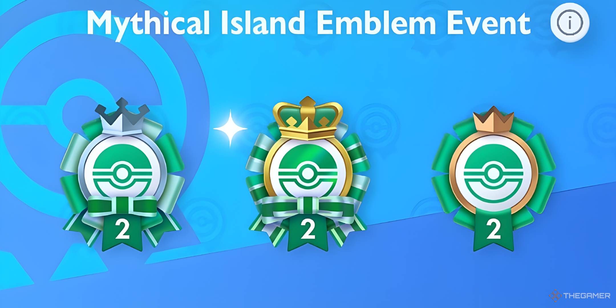 The Silver, Gold, and Bronze Mythical Island Emblems on a blue-ribbon background.