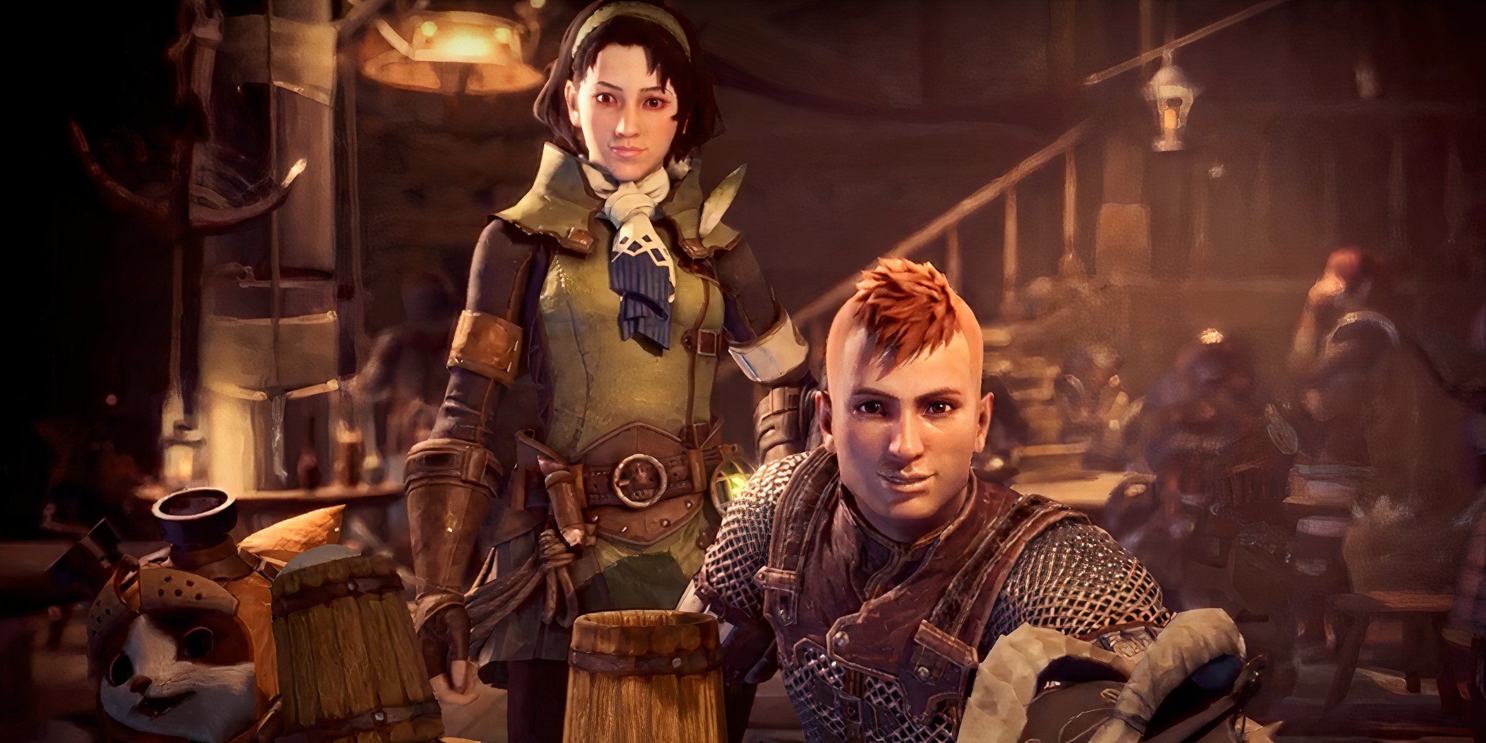 Aiden and his partner, the Serious Handler in Monster Hunter World.