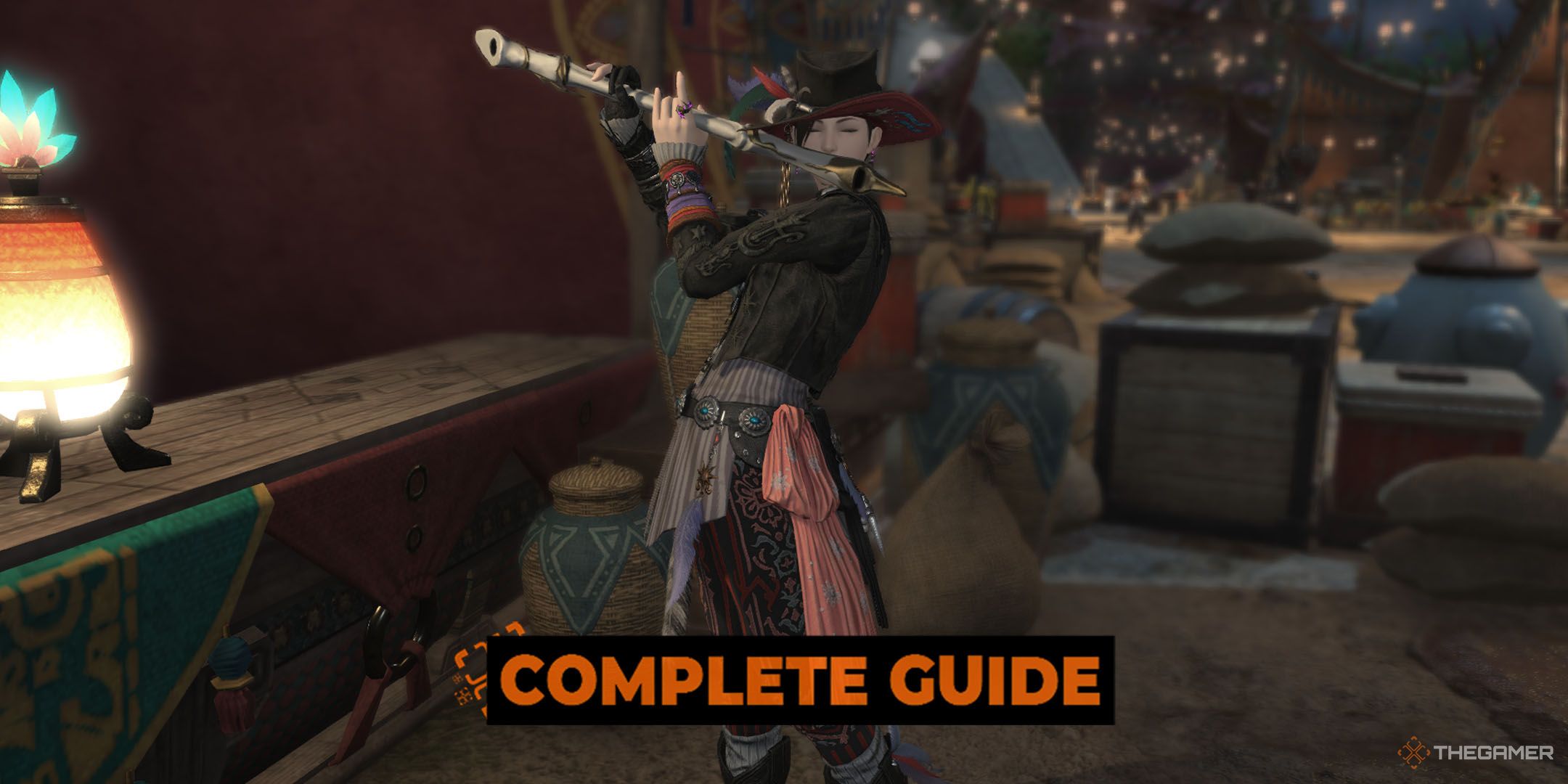 A bard playing a flute in Final Fantasy 14.