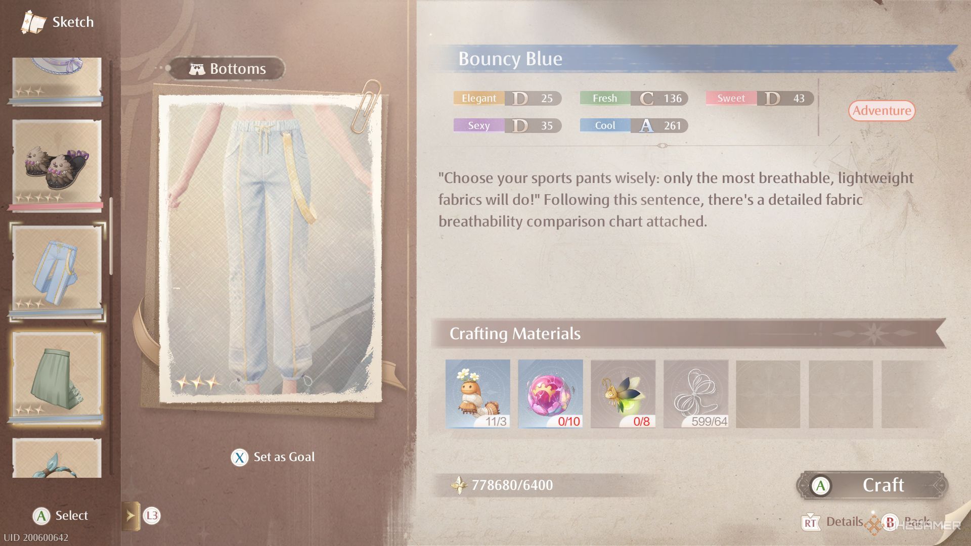 The Bouncy Blue bottoms are shown in Infinity Nikki.