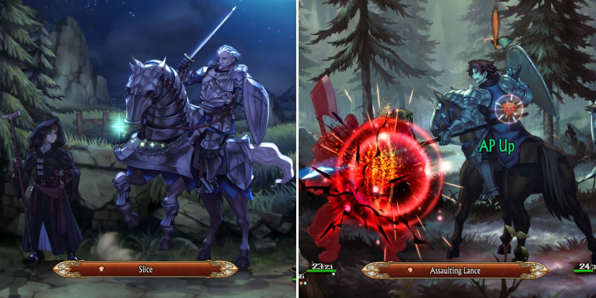 Unicorn Overlord split image Paladin And Knight attacking in battle