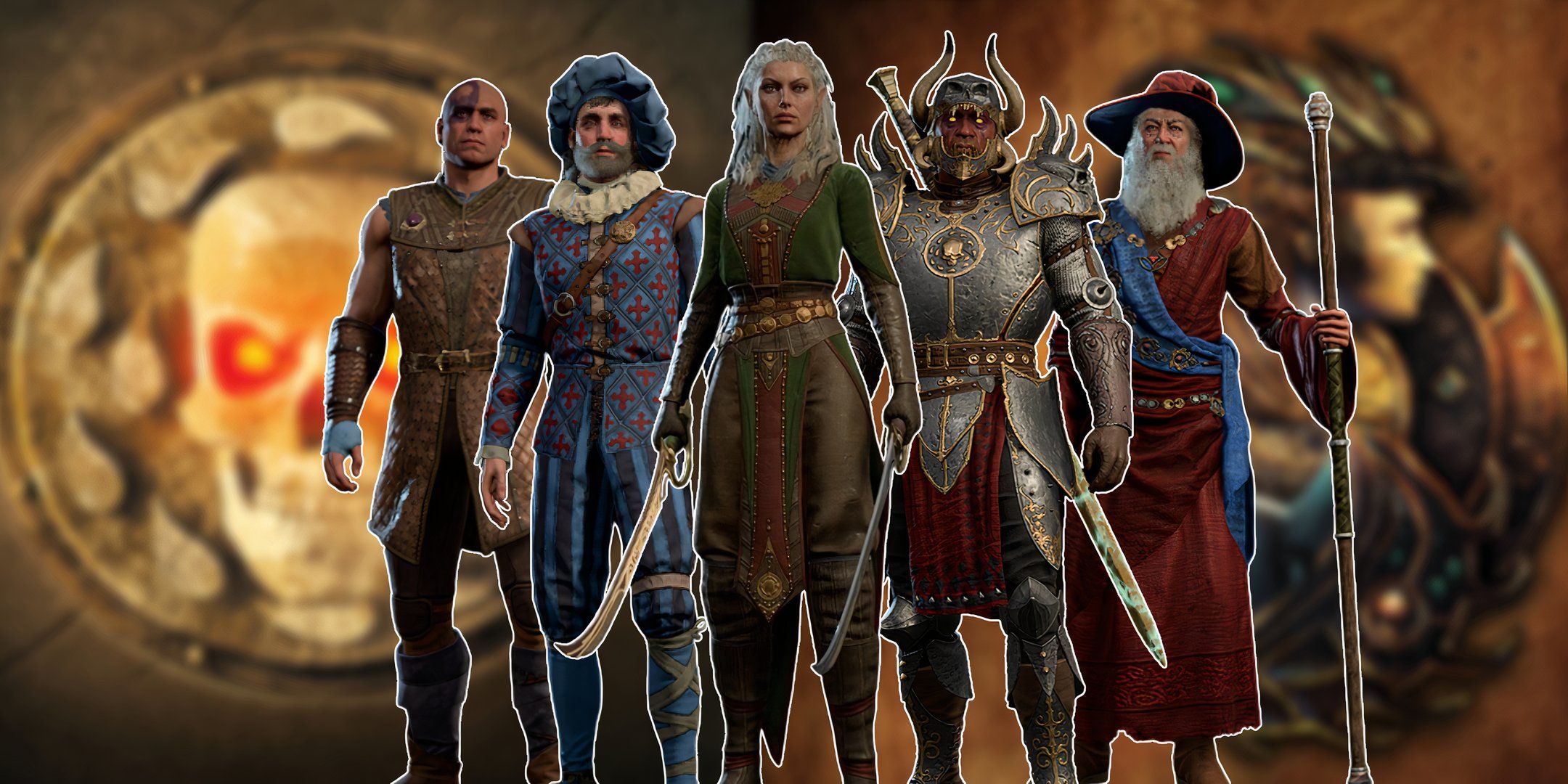 A feature image including Jaheria, Volo, Saverok, Minsc, and Eleminster.