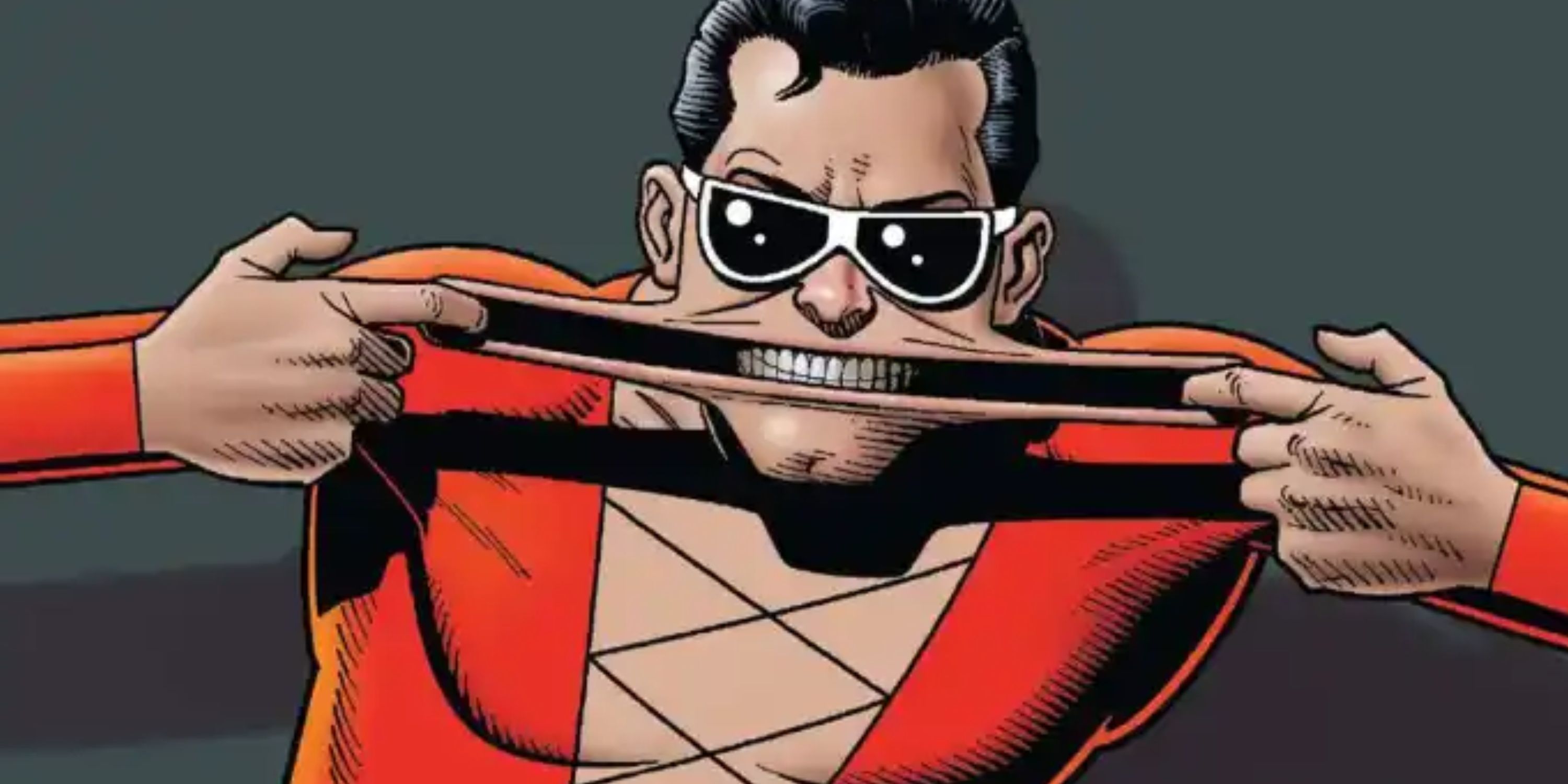 plastic man stretches his mouth