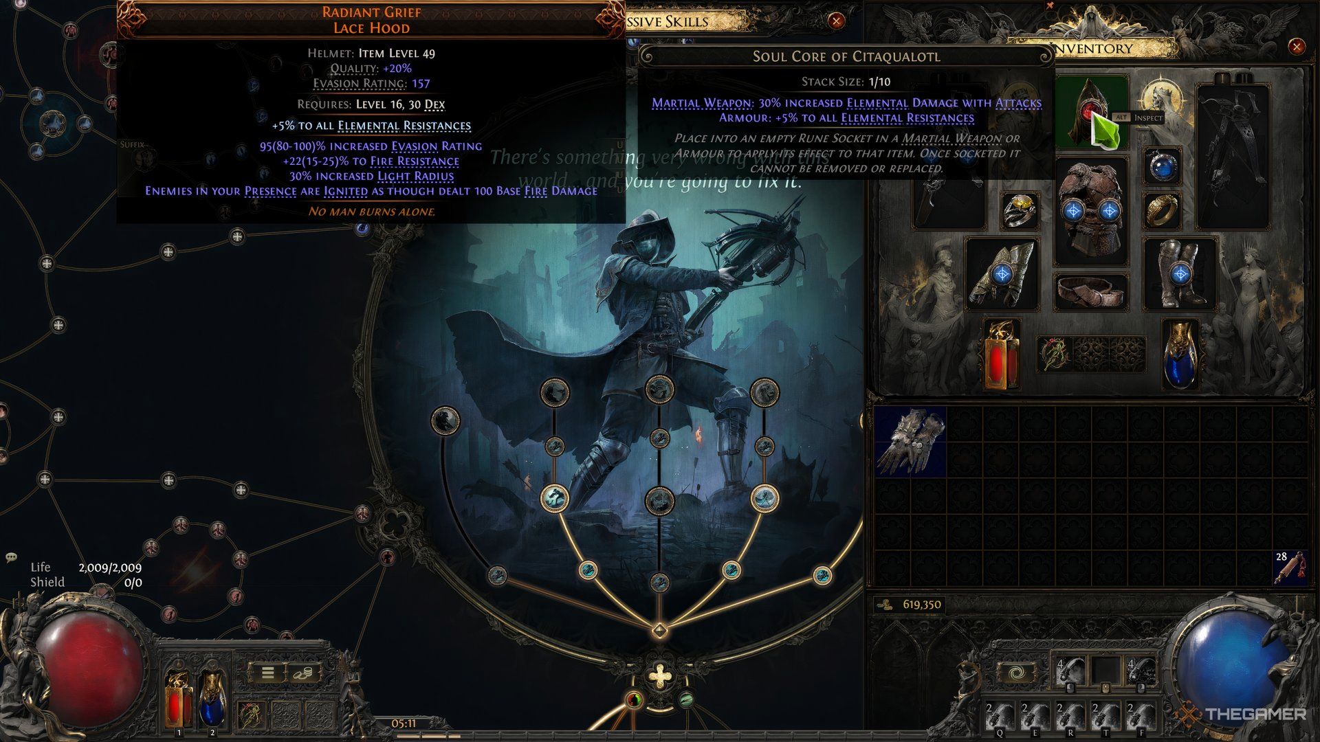 Radiant Grief, the best-in-slot Helmet for a Mercenary Grenade build in Path of Exile 2.