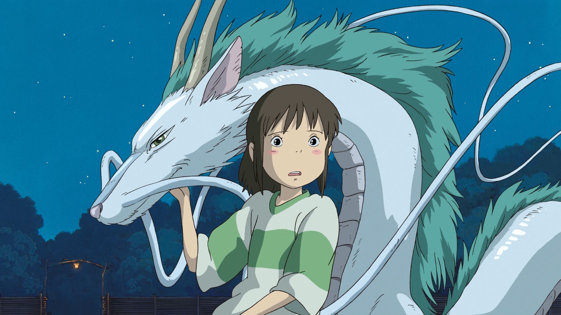 Shihiro with a dragon spirit in Spirited Away