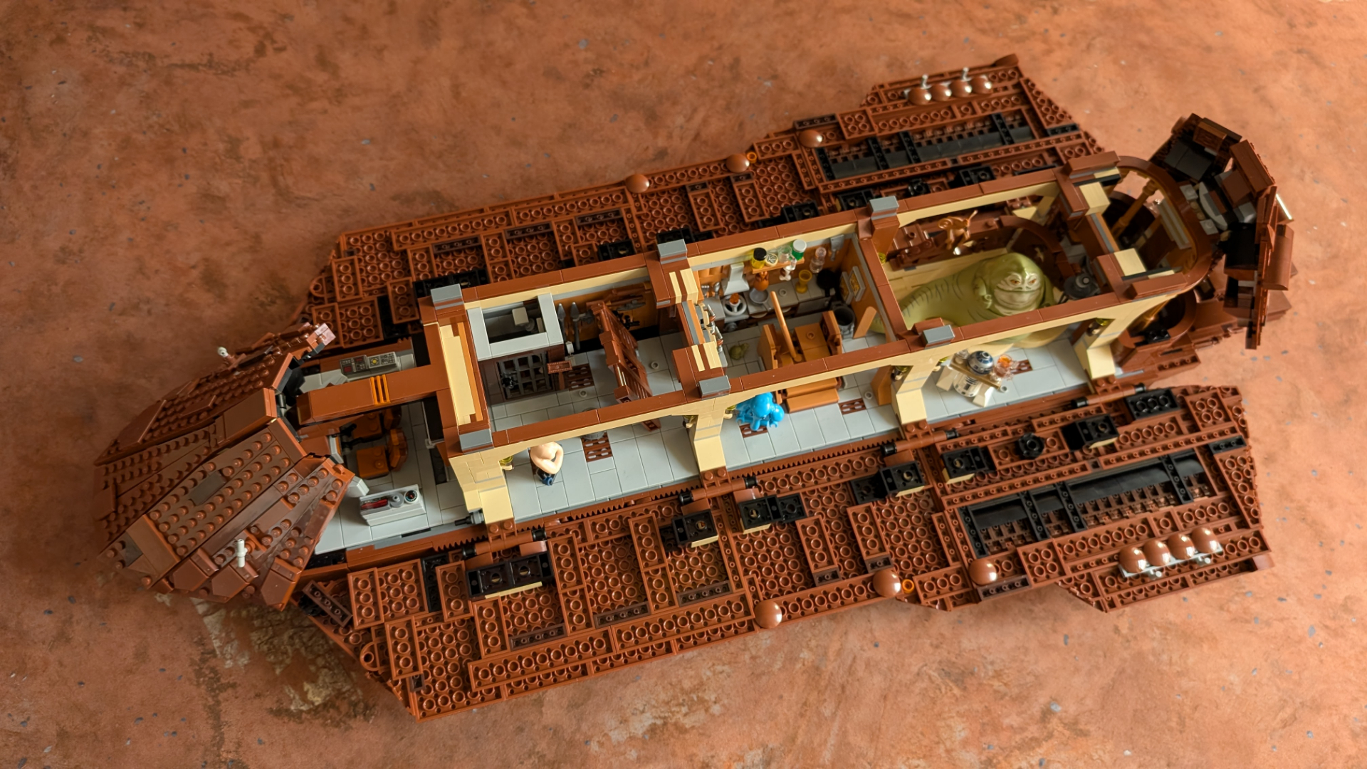 Lego Jabba's Sail Barge opened up with the top deck taken off