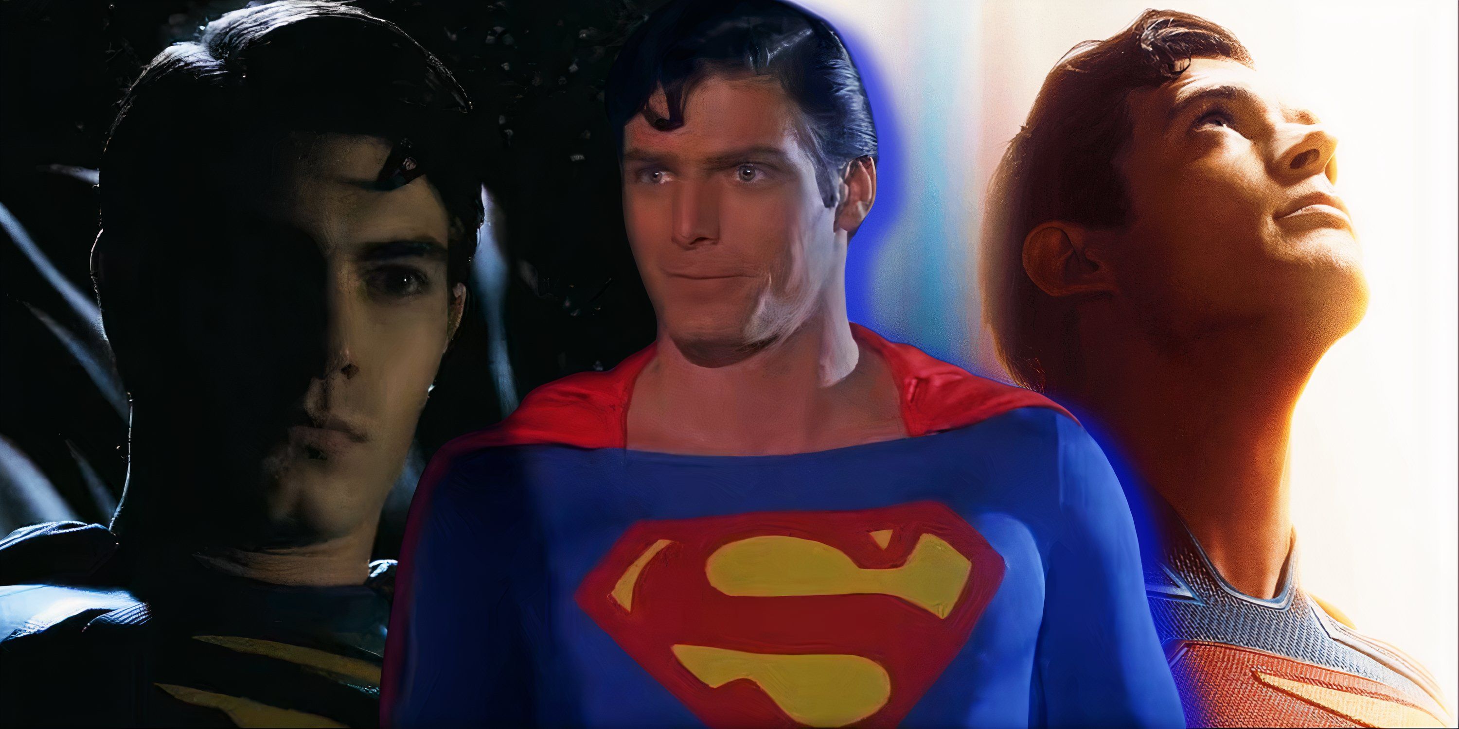 Split image of Superman Returns, Superman The Movie, and Superman