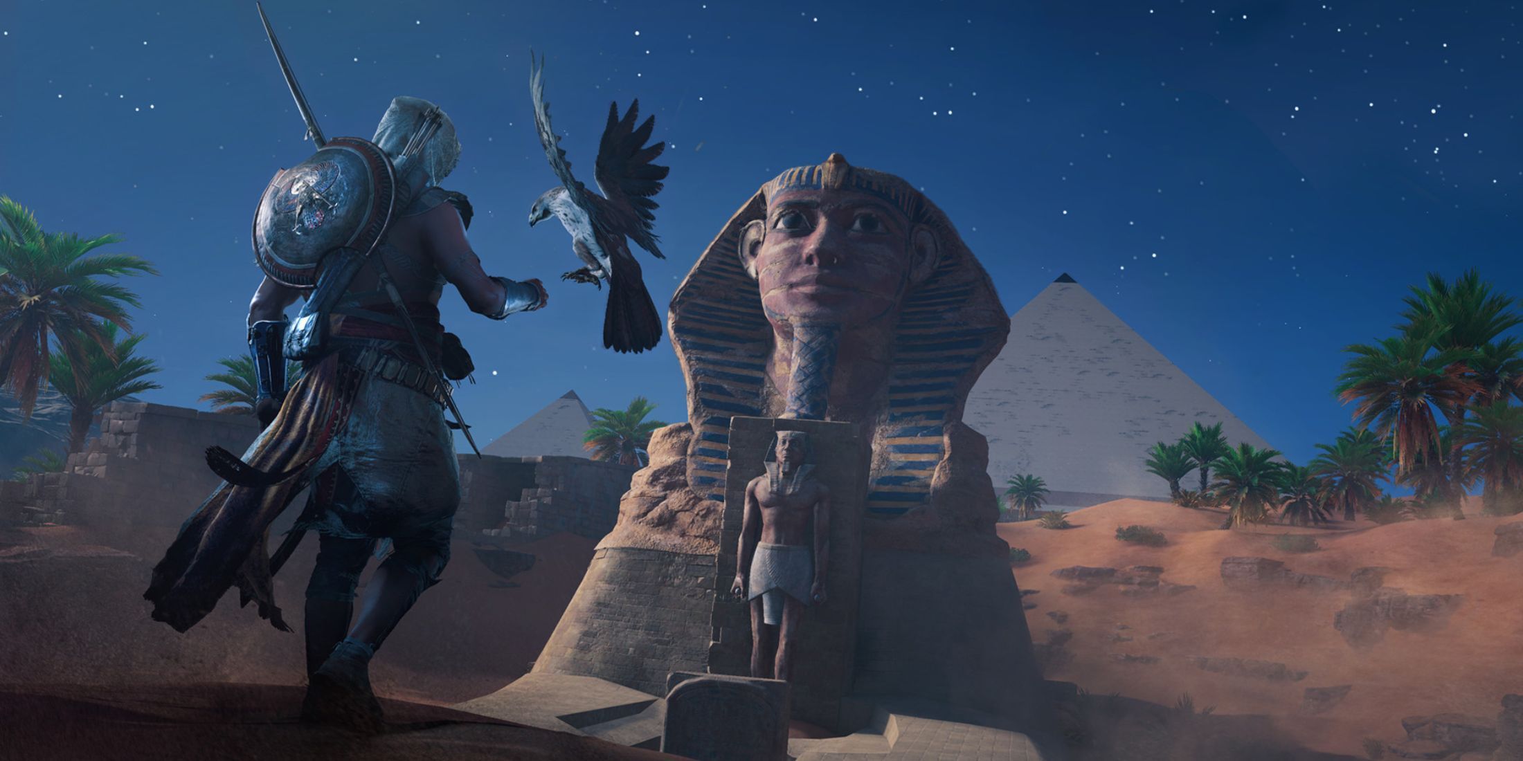 Bayek and Senu in Assassin's Creed Origins