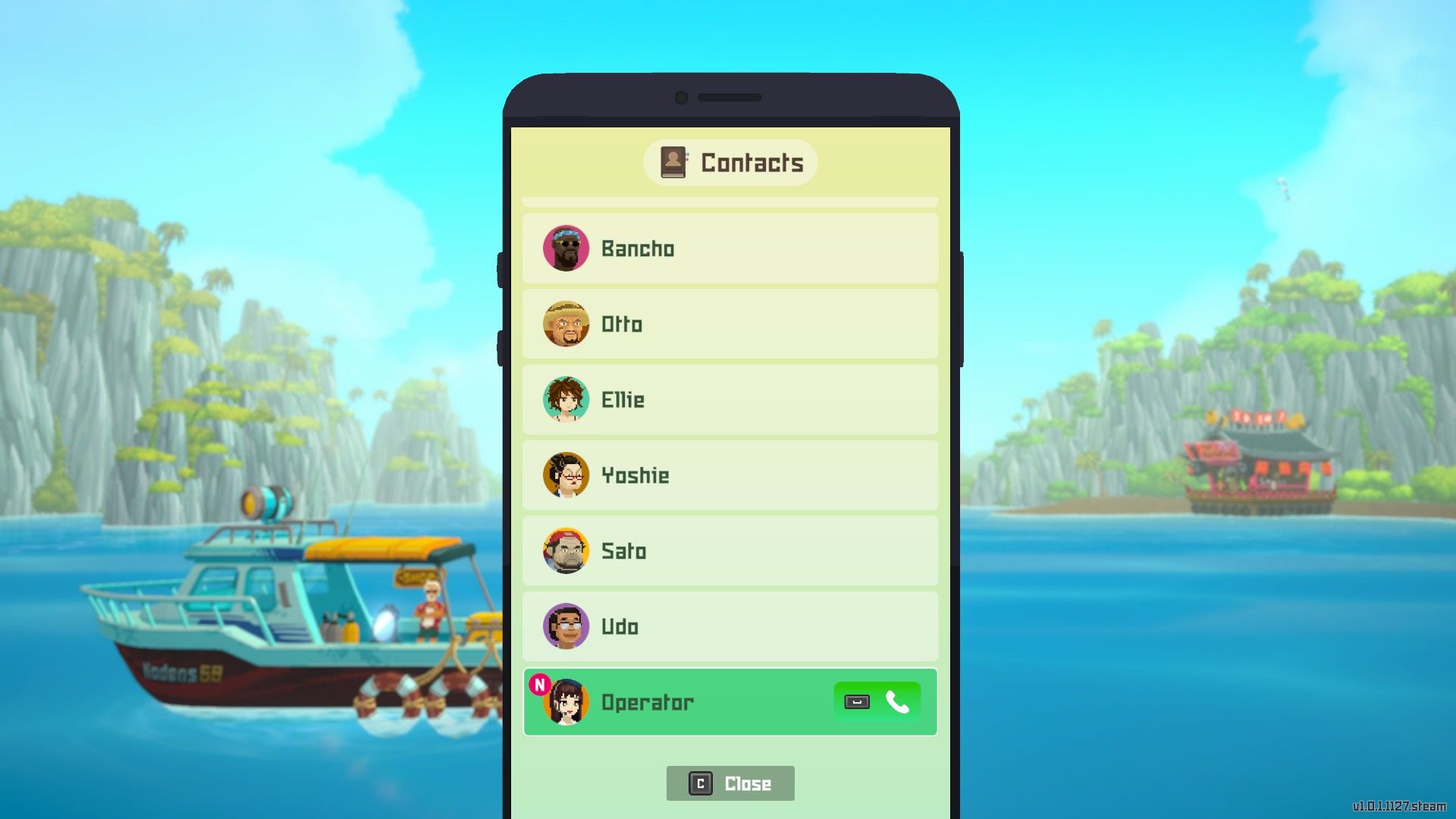 The contact list in the phone in Dave the Diver.