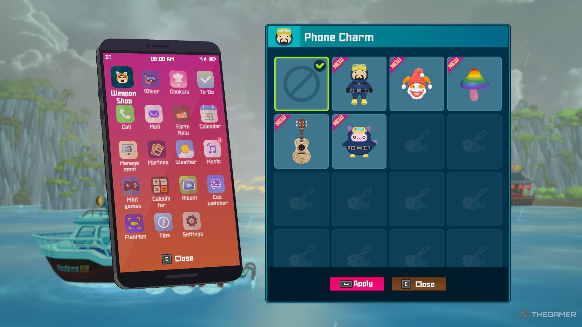 The Phone Charm menu in Dave the Diver.