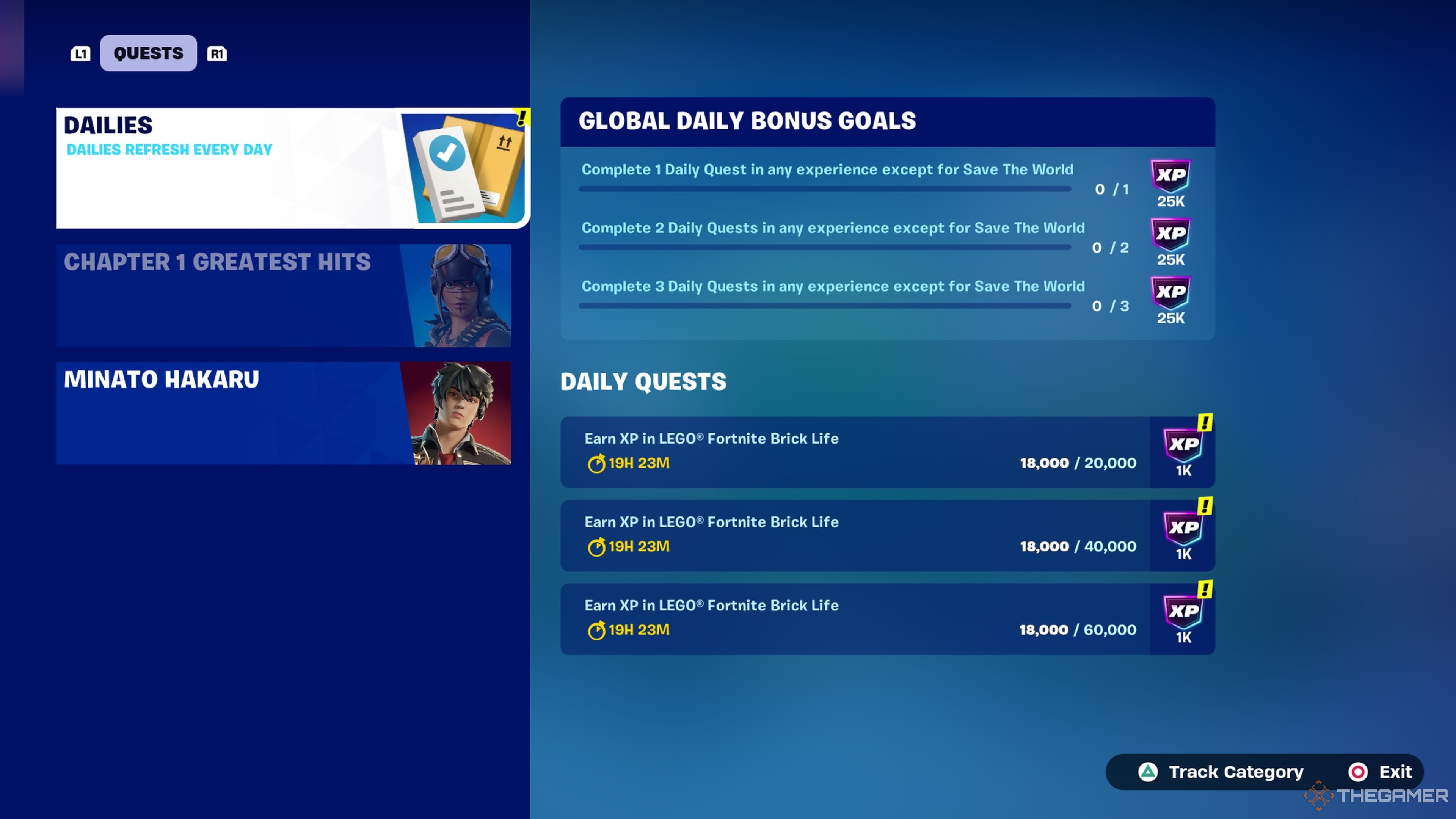 Daily quests for Lego Fortnite Brick Life.