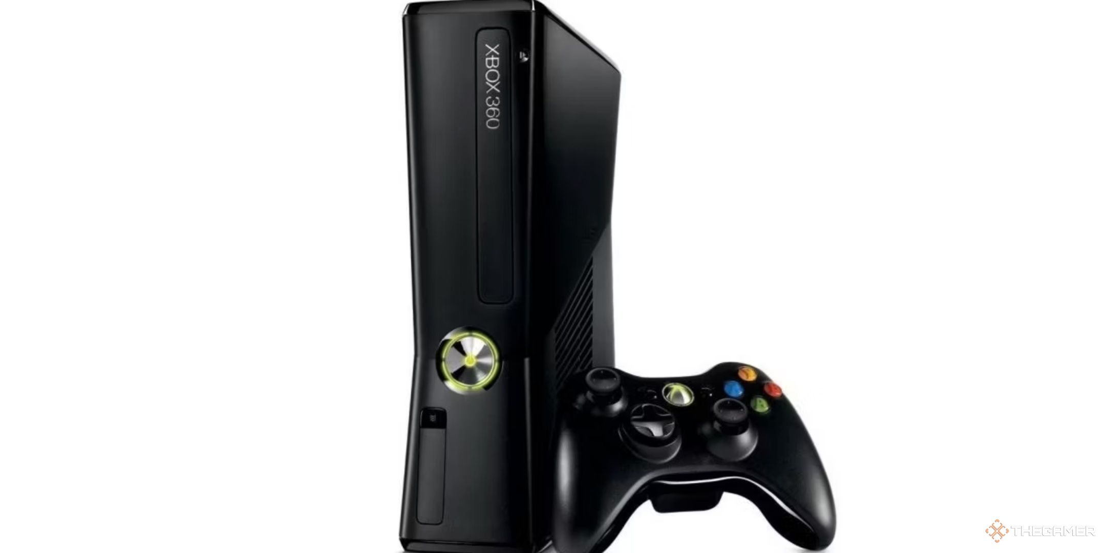 A promo image of The Xbox 360 S and the controller.