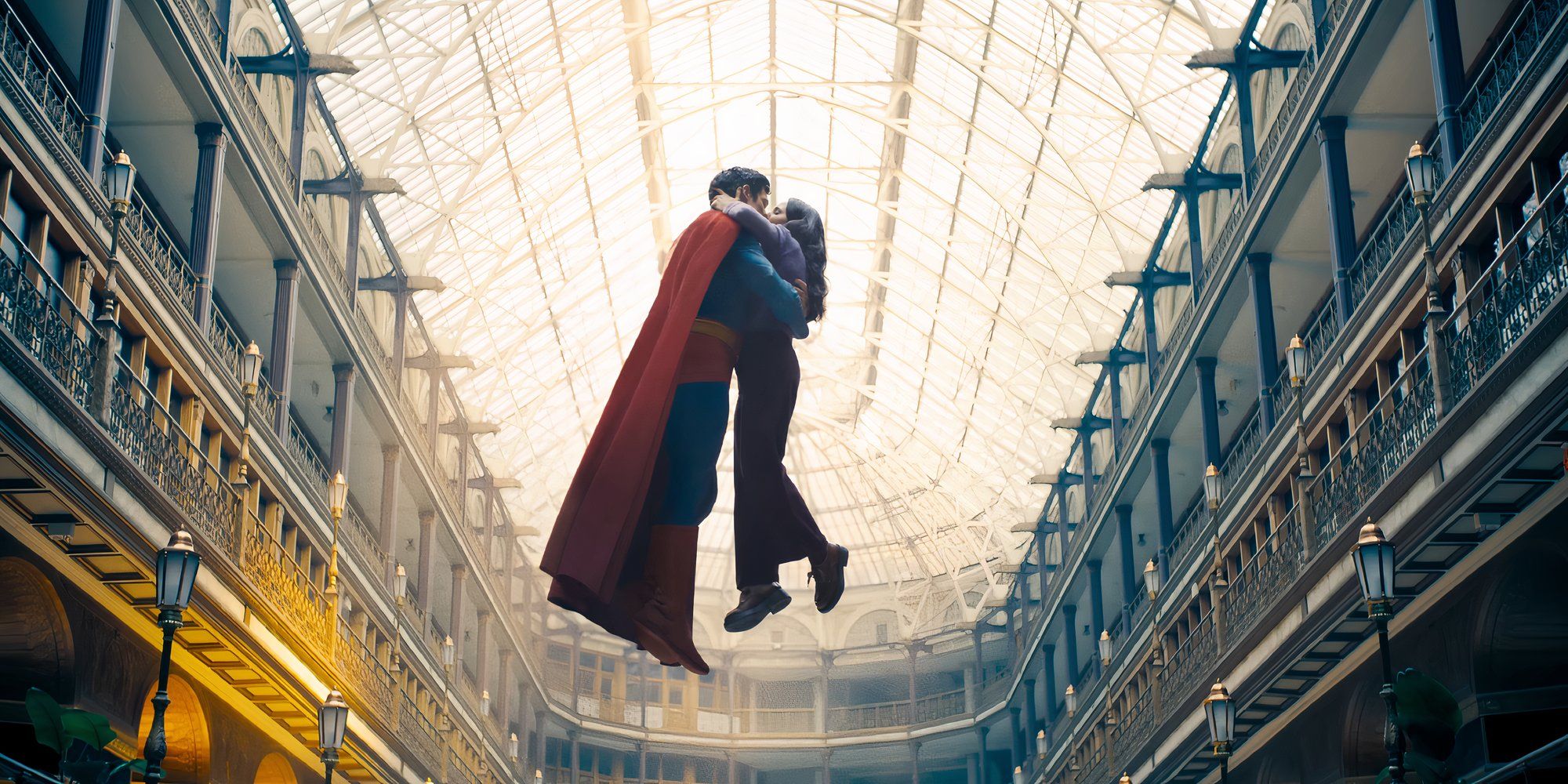 Superman flying and kissing Lois in Superman