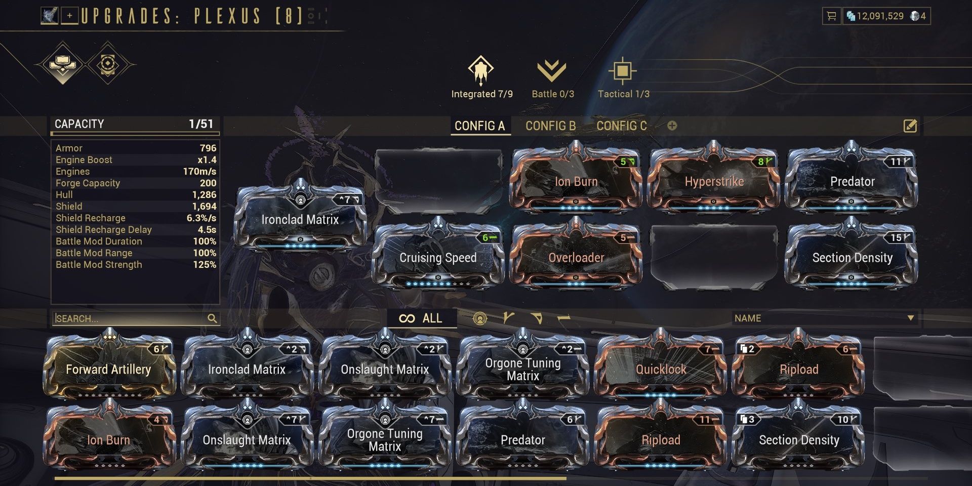 Warframe Railjack Plexus Modding Menu