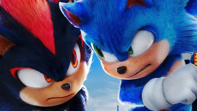 Sonic and Shadow stare each other down.