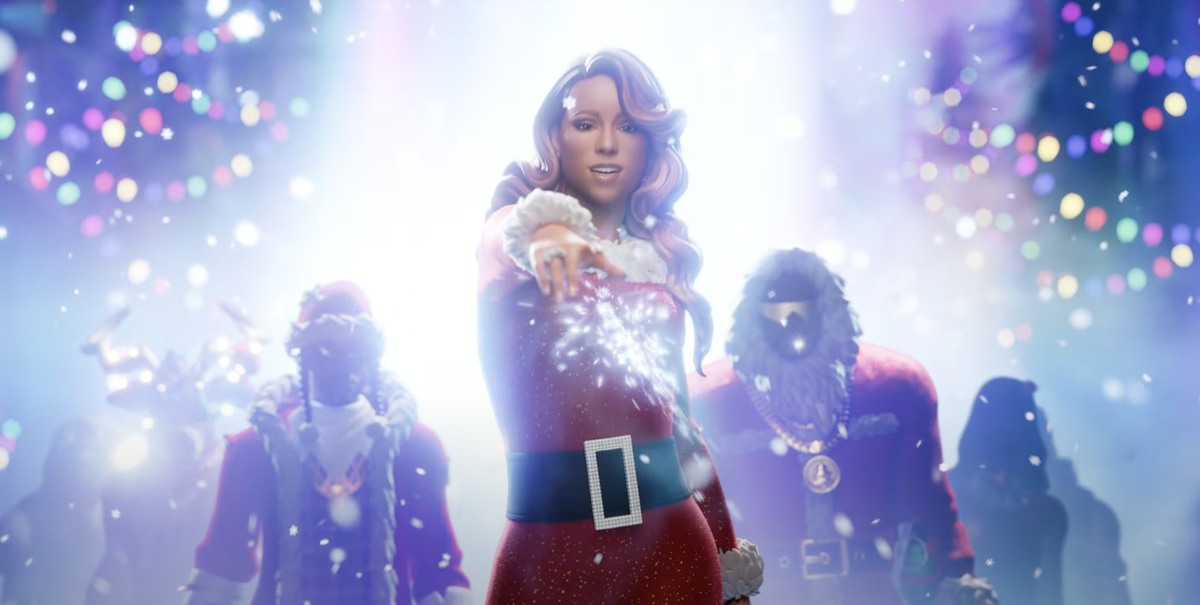 Oh thank goodness, the Fortnite rumors are true and Mariah Carey is here as a... 10-foot-tall Christmas goddess from space?