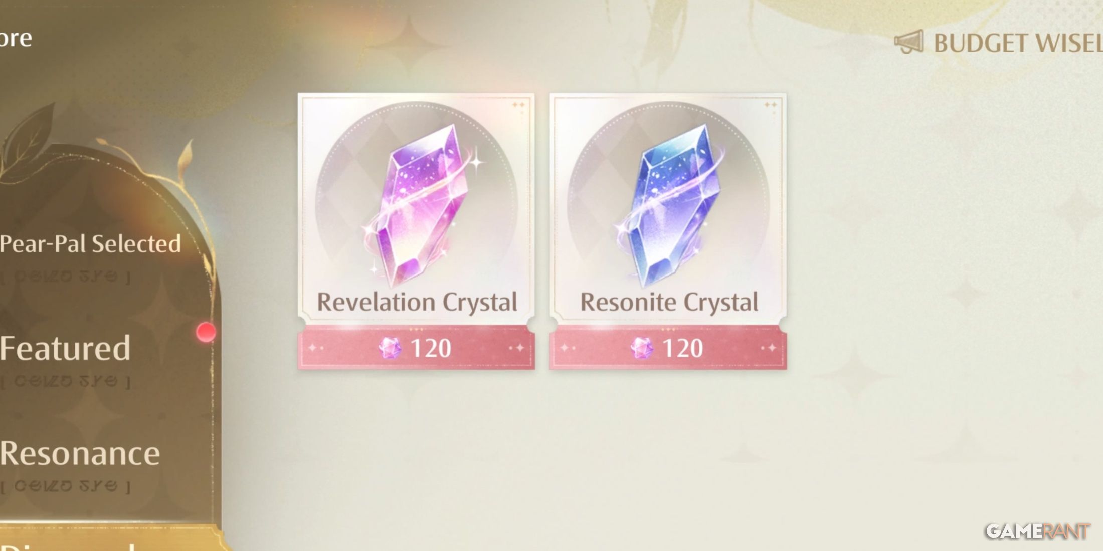 Crystals in the shop in Infinity Nikki