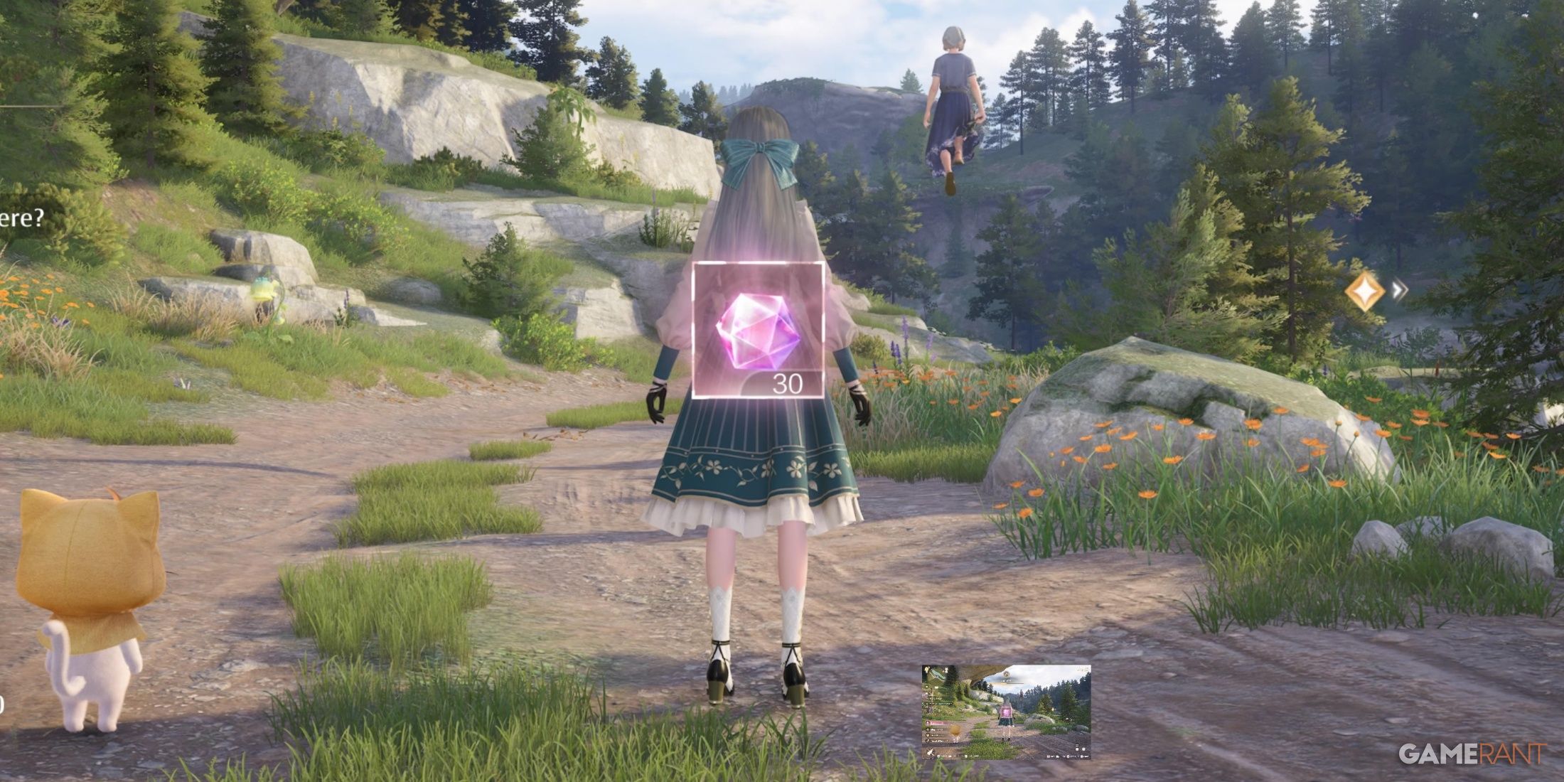 A diamond notification (and floating NPC) in Infinity Nikki