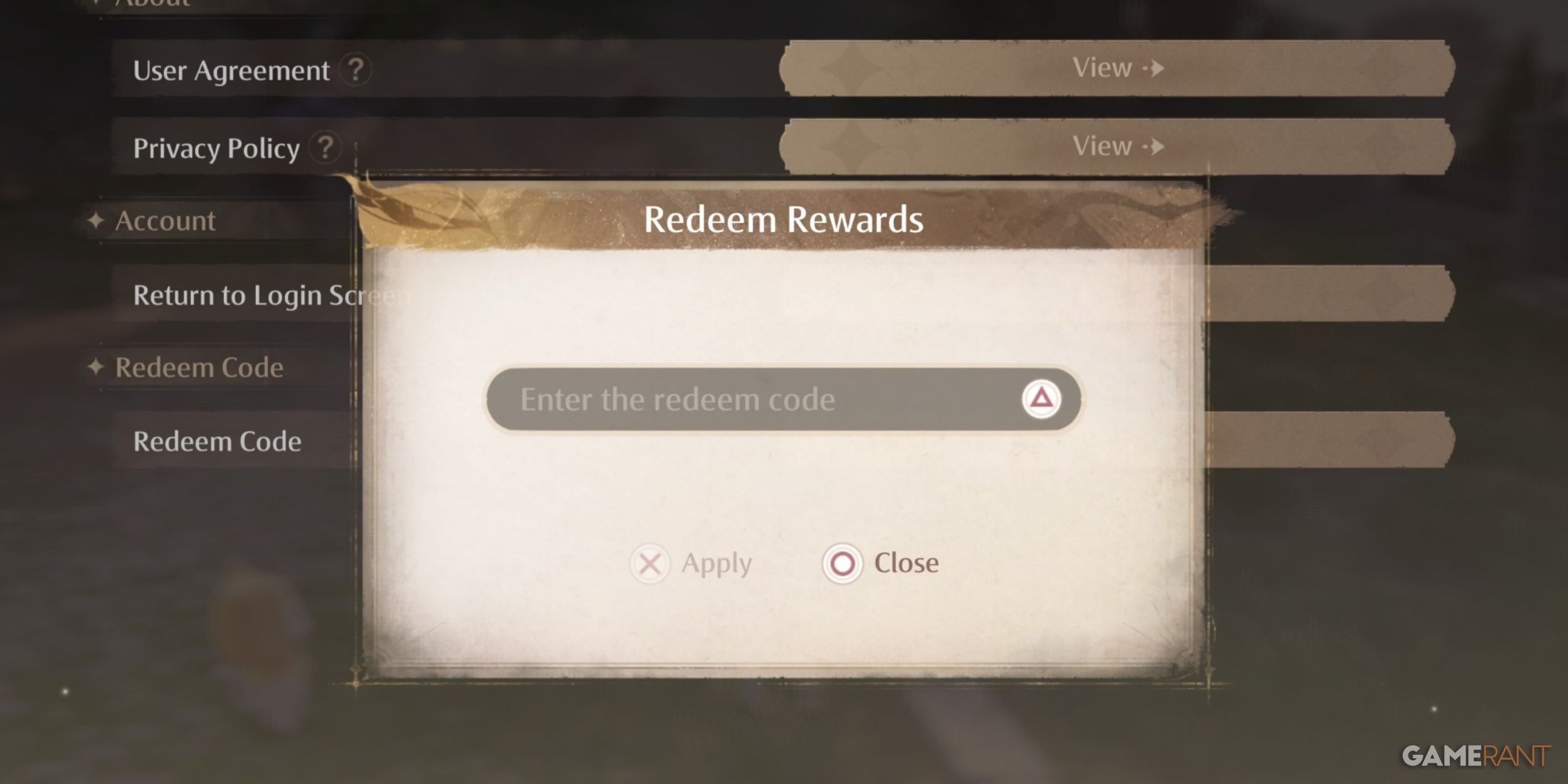 The code input screen in Infinity Nikki