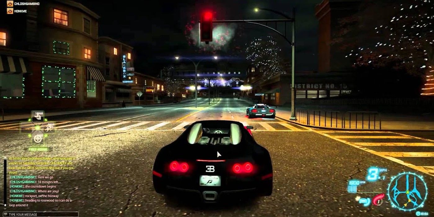 Need for Speed World gameplay driving at night through an intersection,