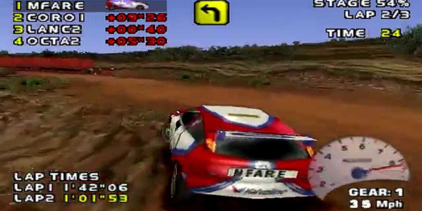 A car turning sharply in Need For Speed V-Rally.