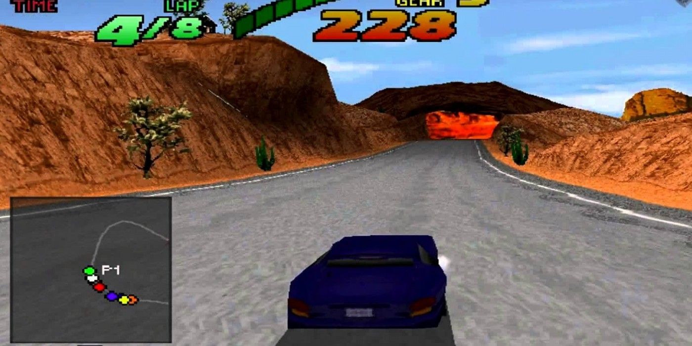 A car approaching a tunnel in The Need for Speed 1994.