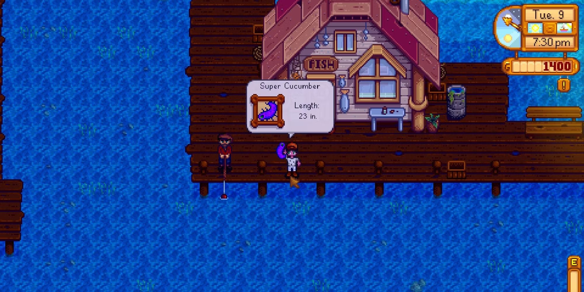 stardew valley player catching a sea cucumber.