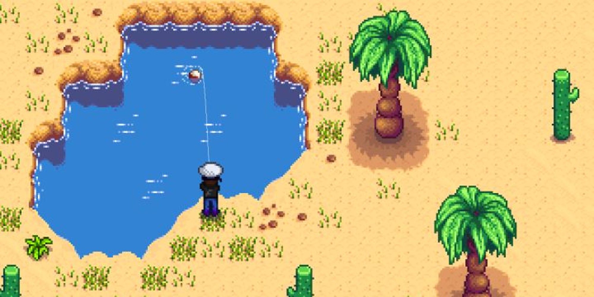 A player fishing from desert pond in Stardew Valley.