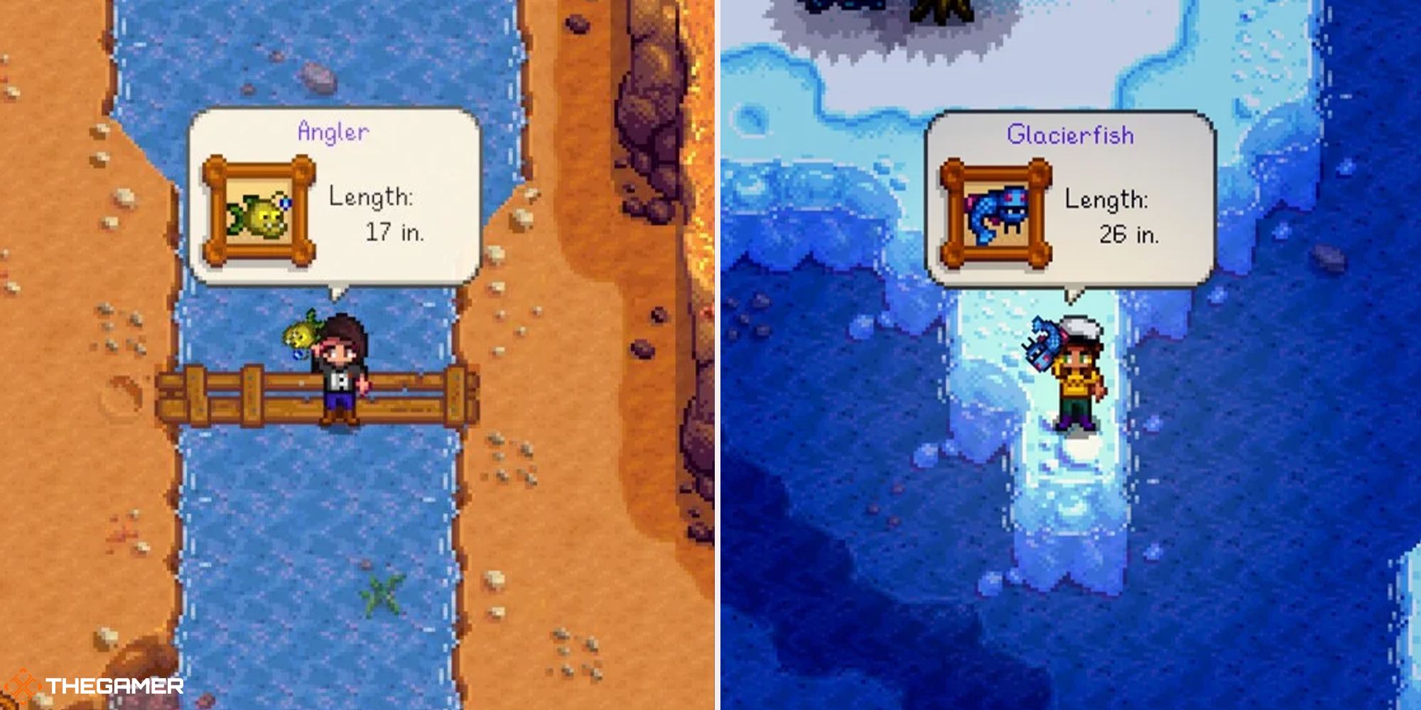 Stardew Valley - players holding Legendary Fish side by side. 