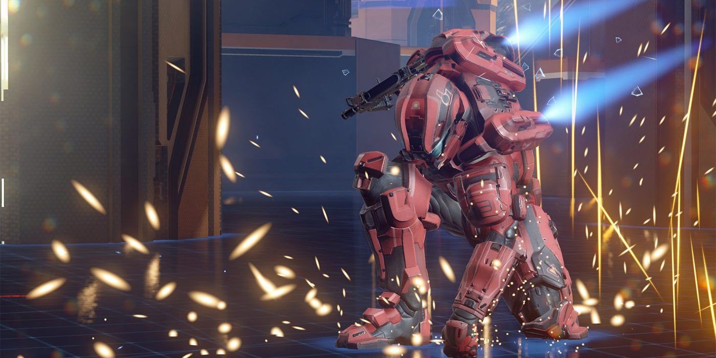 Halo 5 screenshot of Spartan doing a ground pound.