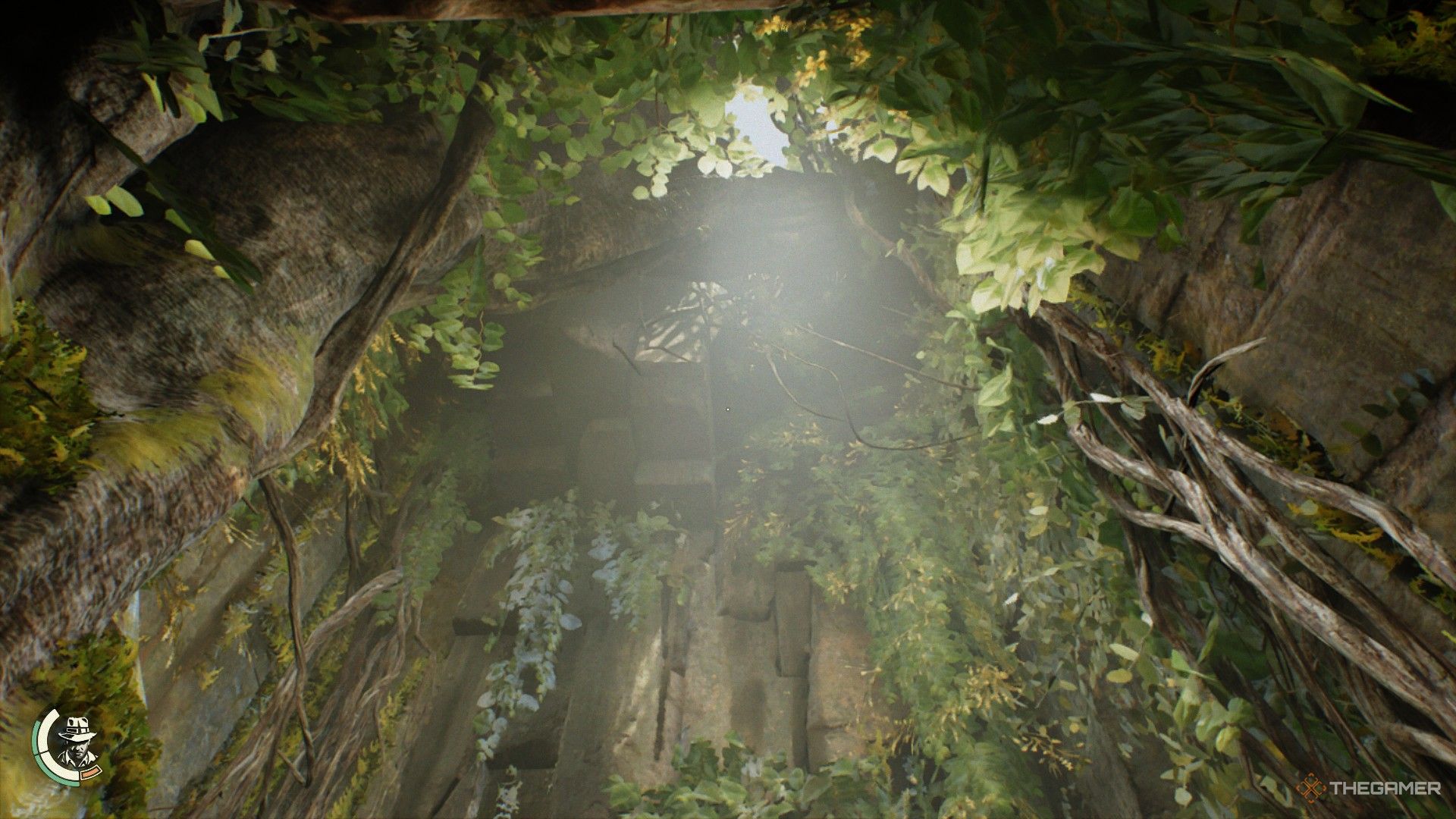 a sunlit section of the sukhothai pyramid tower in indiana jones and the great circle.